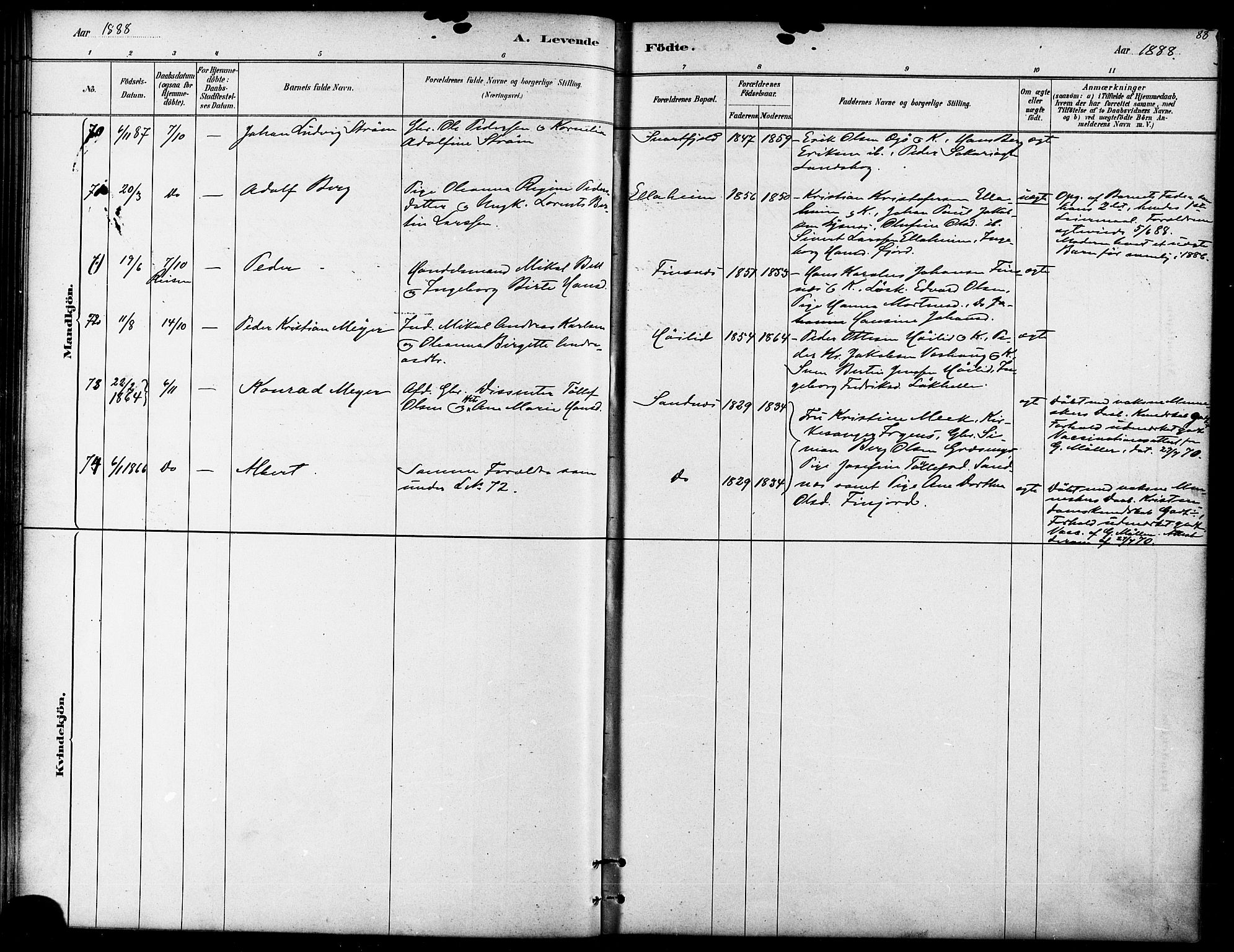 Lenvik sokneprestembete, AV/SATØ-S-1310/H/Ha/Haa/L0011kirke: Parish register (official) no. 11, 1880-1889, p. 88