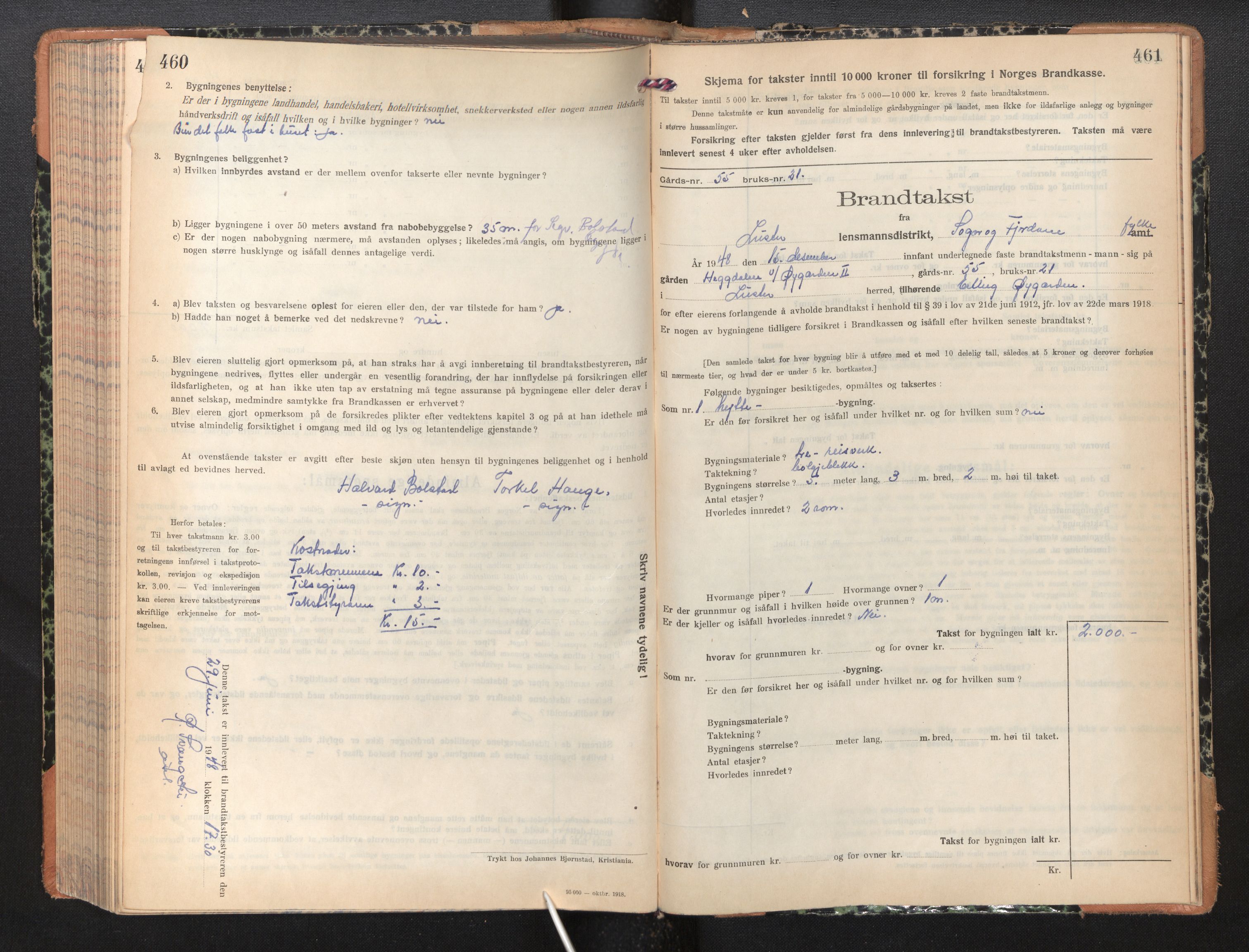 Lensmannen i Luster, SAB/A-29301/0012/L0008: Branntakstprotokoll, skjematakst, 1935-1949, p. 460-461