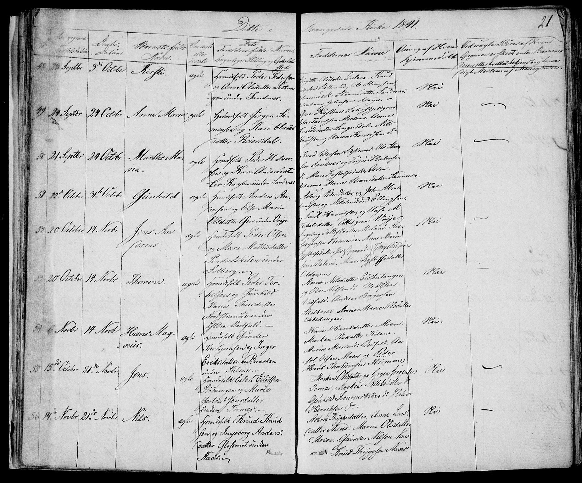 Drangedal kirkebøker, SAKO/A-258/F/Fa/L0007a: Parish register (official) no. 7a, 1837-1856, p. 21