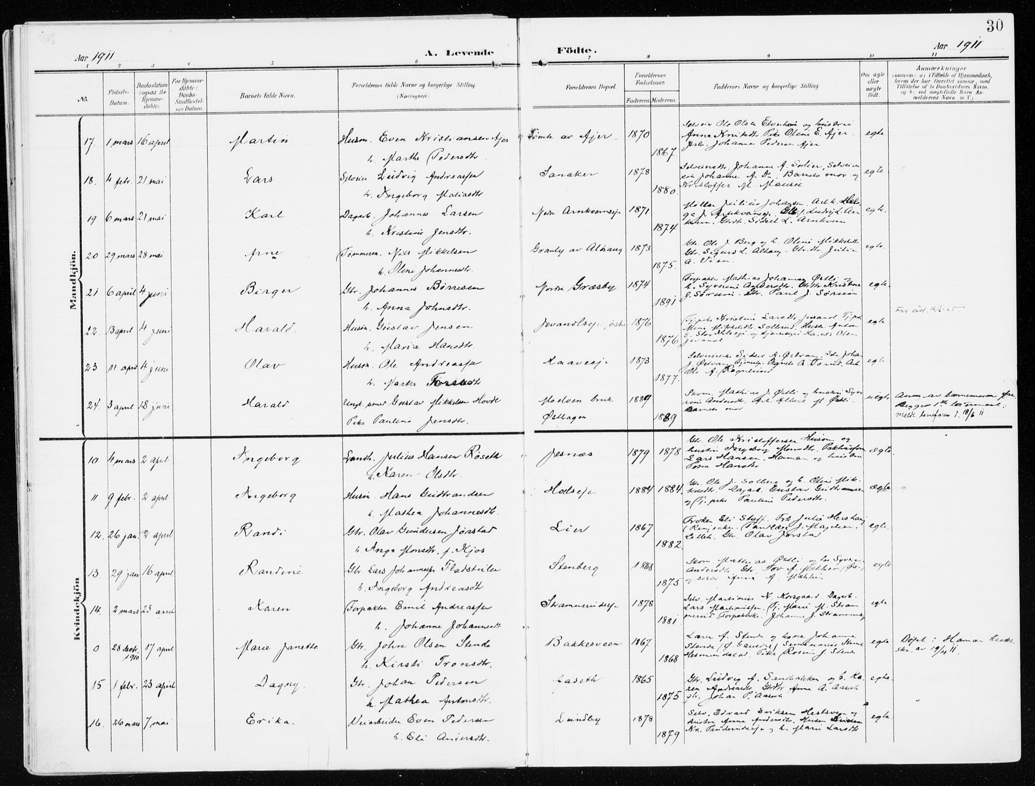 Furnes prestekontor, AV/SAH-PREST-012/K/Ka/L0001: Parish register (official) no. 1, 1907-1935, p. 30