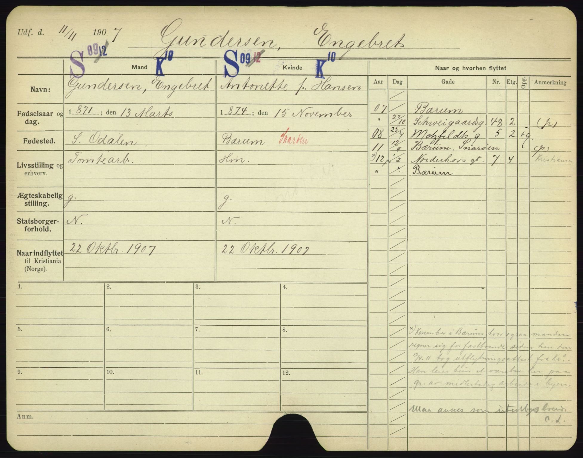 Oslo folkeregister, Registerkort, AV/SAO-A-11715/F/Fa/Fac/L0003: Menn, 1906-1914, p. 811a