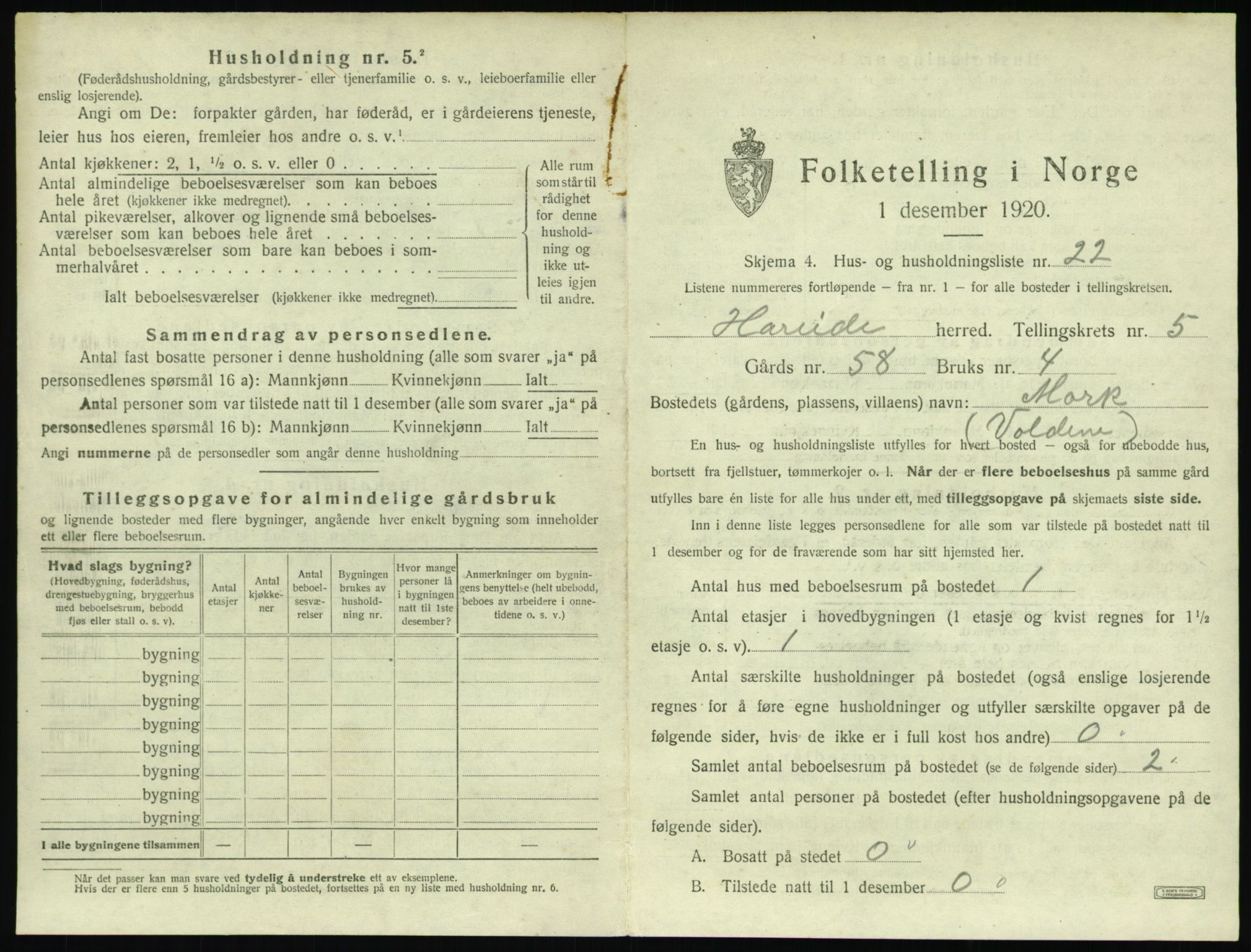 SAT, 1920 census for Hareid, 1920, p. 281