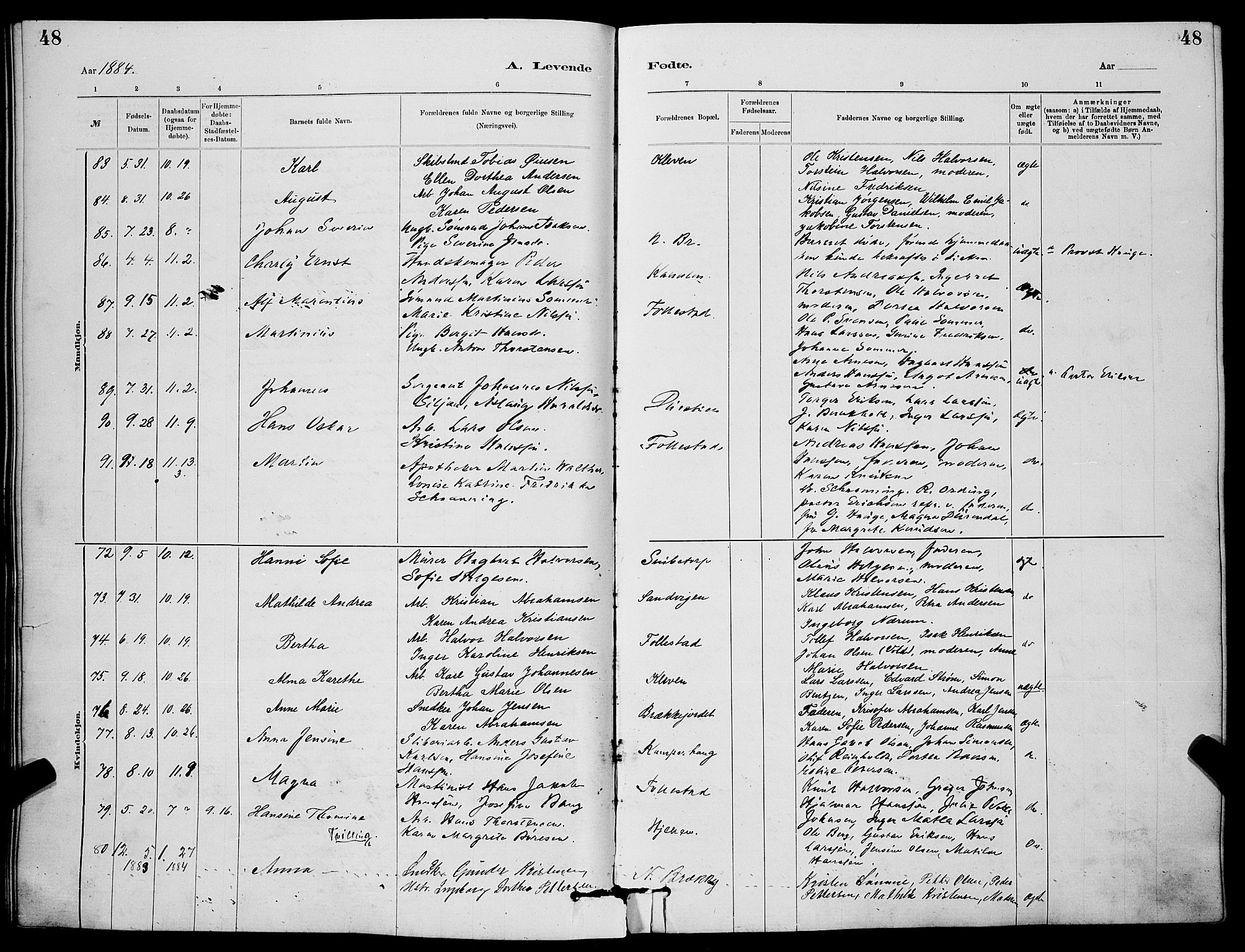 Skien kirkebøker, AV/SAKO-A-302/G/Ga/L0006: Parish register (copy) no. 6, 1881-1890, p. 48