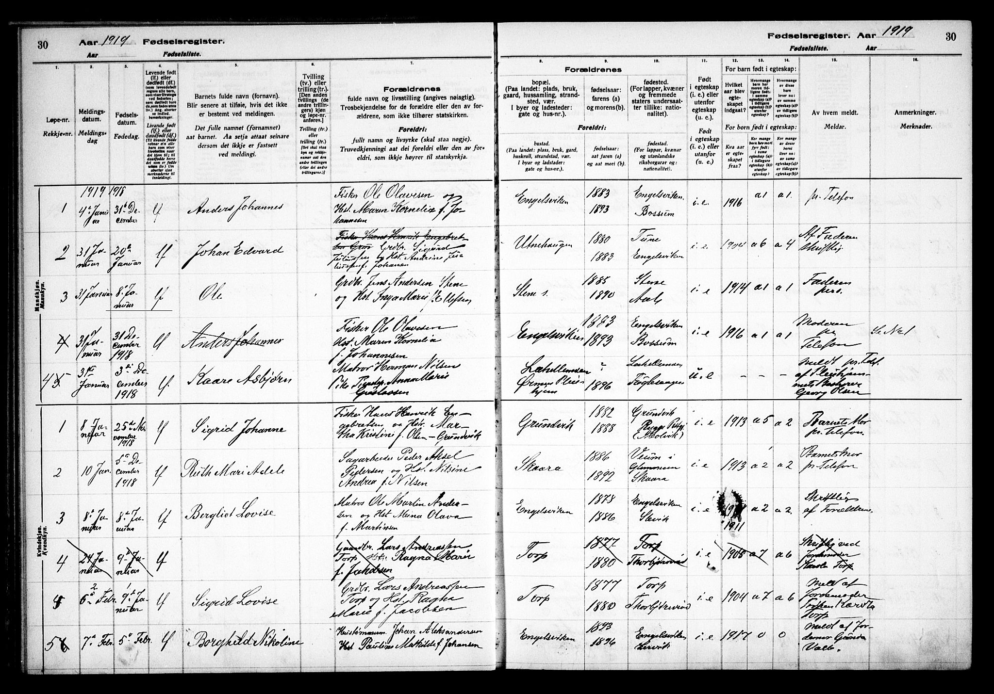 Onsøy prestekontor Kirkebøker, AV/SAO-A-10914/J/Ja/L0001: Birth register no. I 1, 1916-1937, p. 30