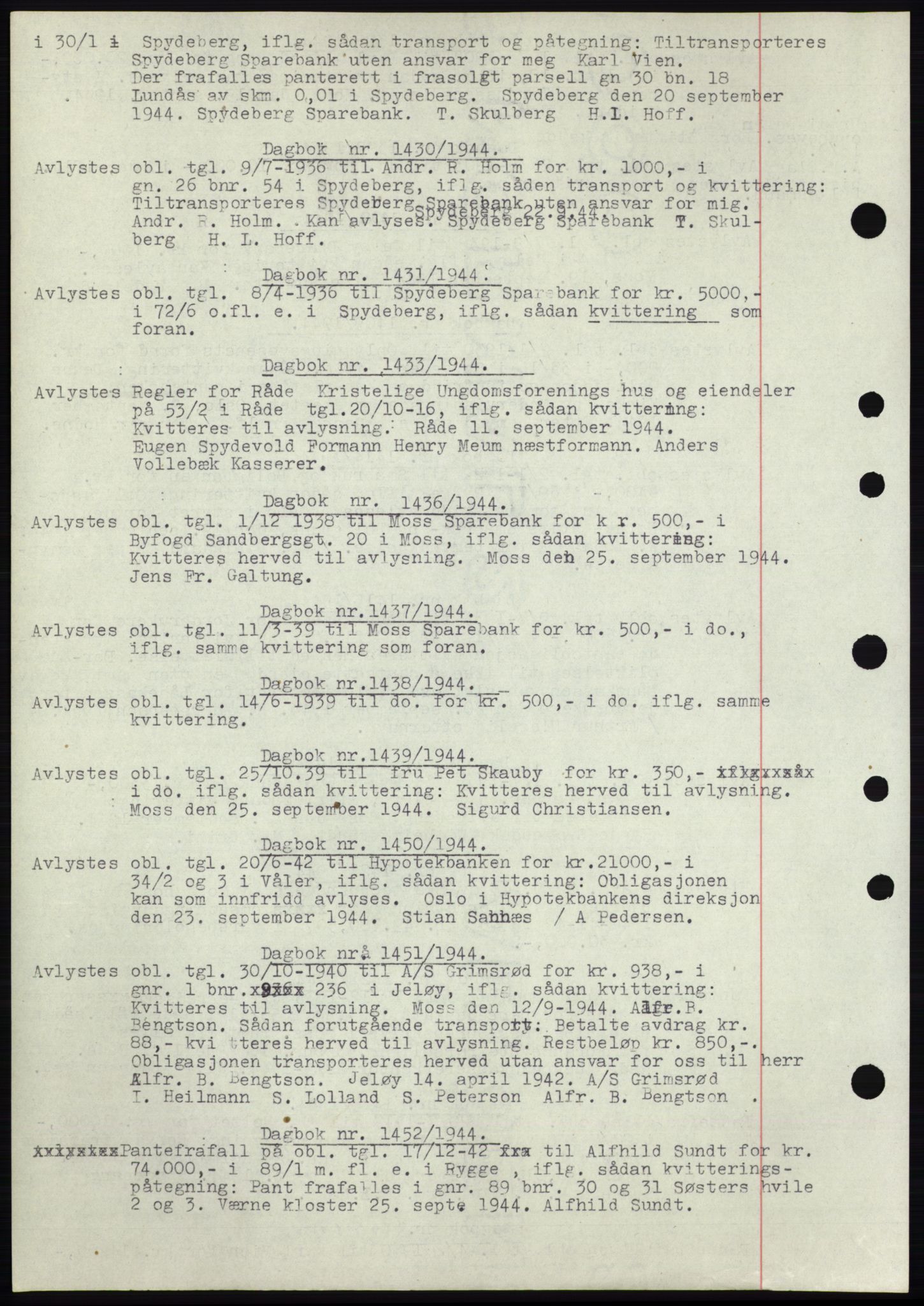 Moss sorenskriveri, AV/SAO-A-10168: Mortgage book no. C10, 1938-1950, Diary no: : 1430/1944
