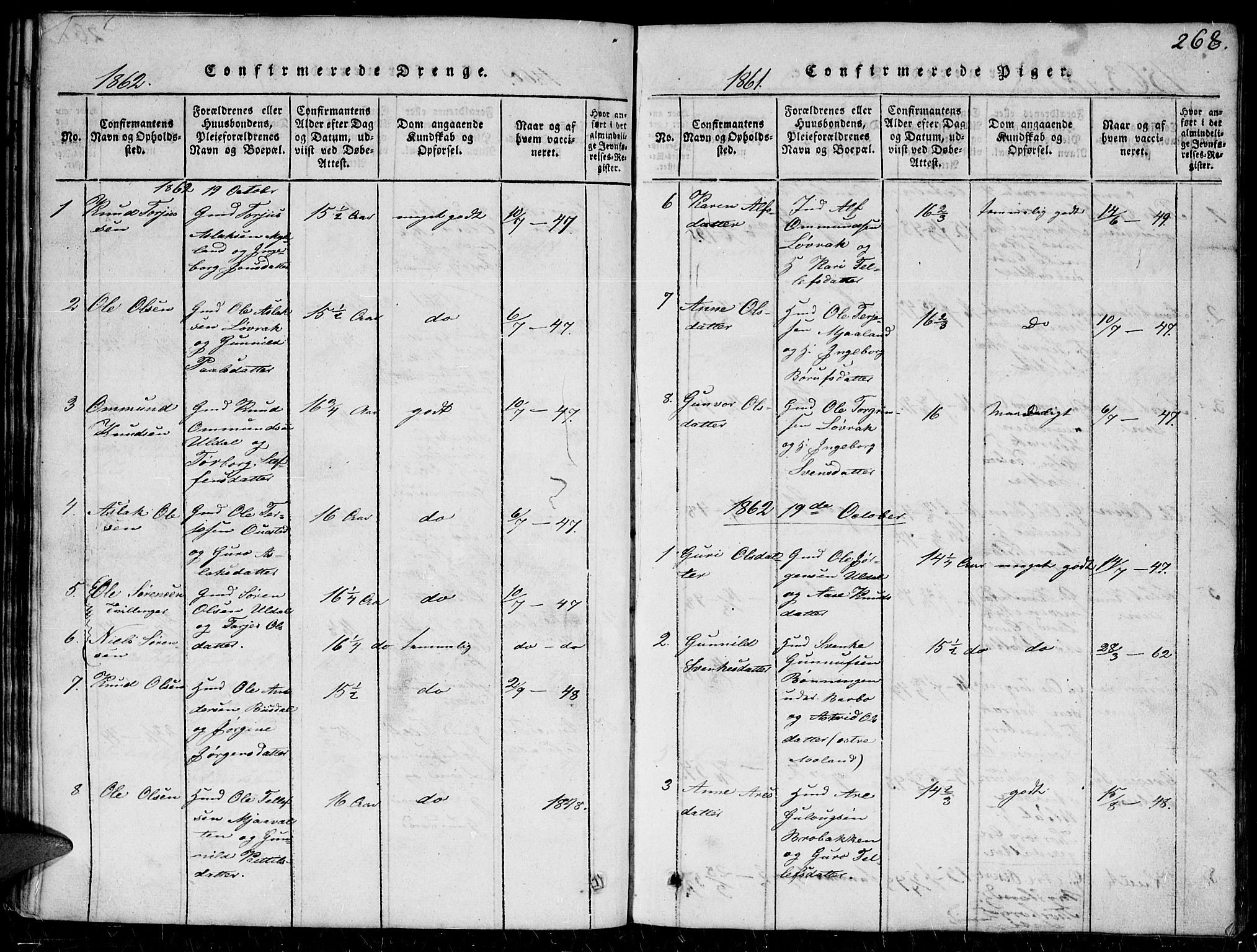 Herefoss sokneprestkontor, SAK/1111-0019/F/Fb/Fbc/L0001: Parish register (copy) no. B 1, 1816-1866, p. 268