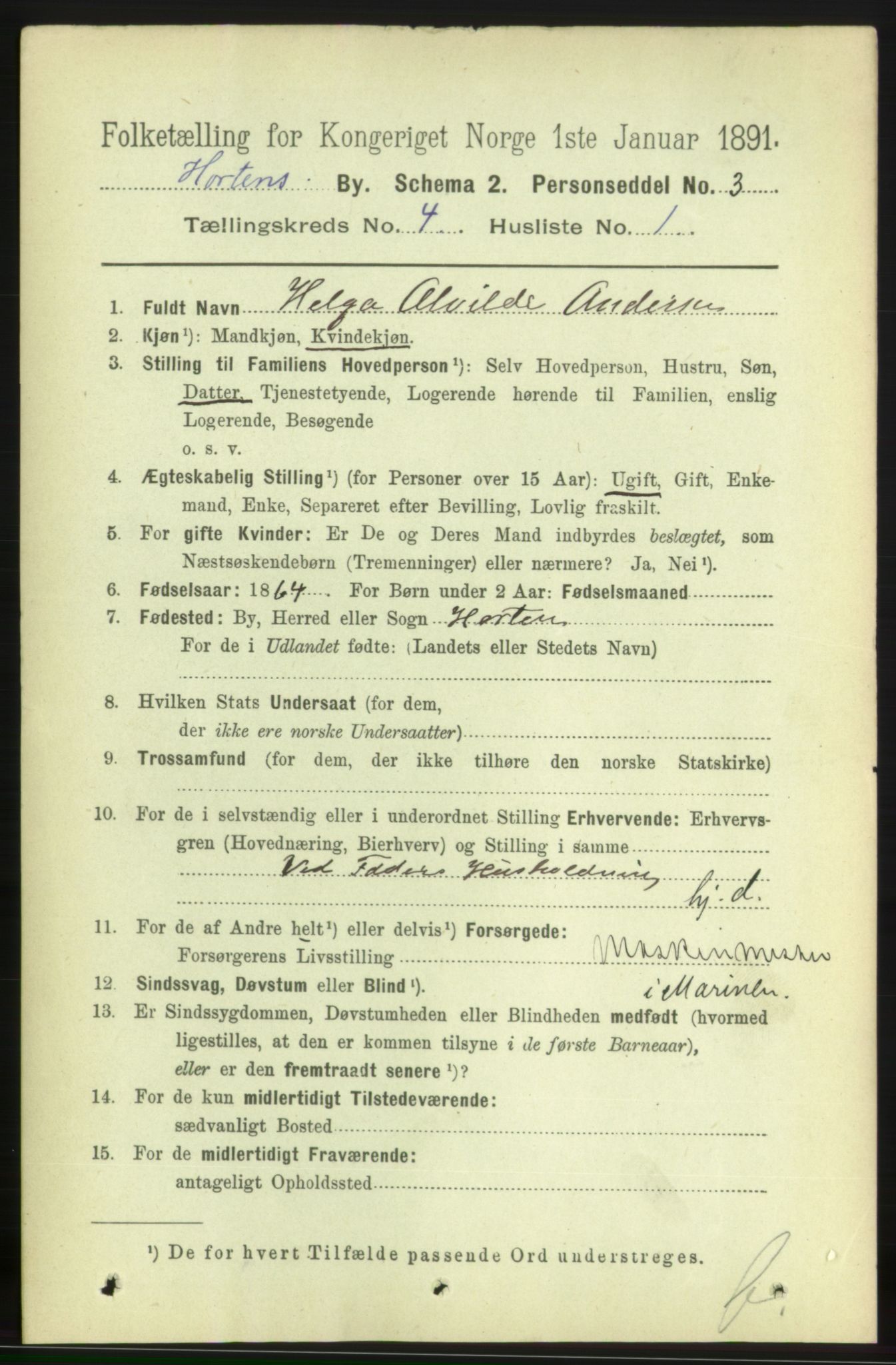 RA, 1891 census for 0703 Horten, 1891, p. 3225