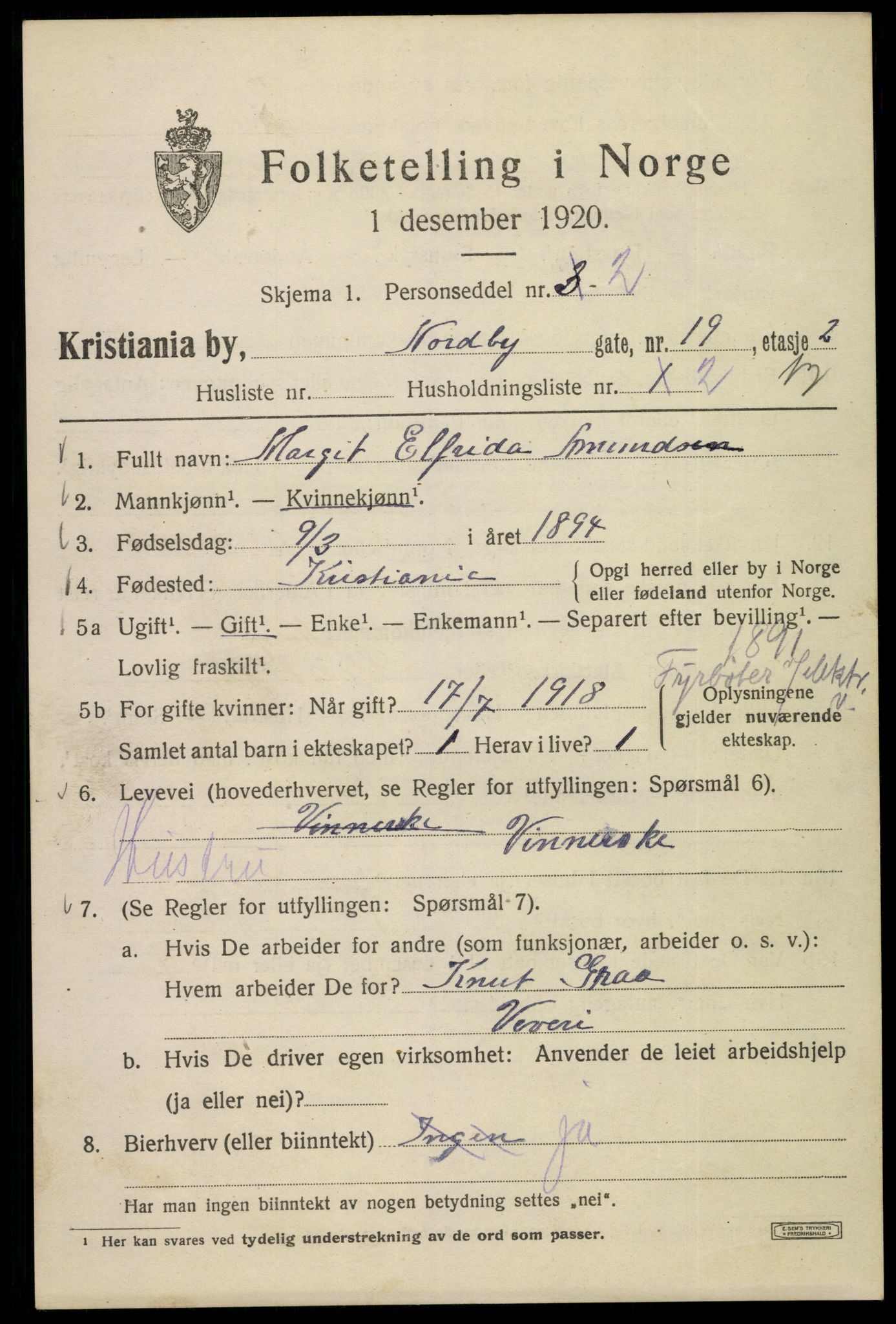 SAO, 1920 census for Kristiania, 1920, p. 419625