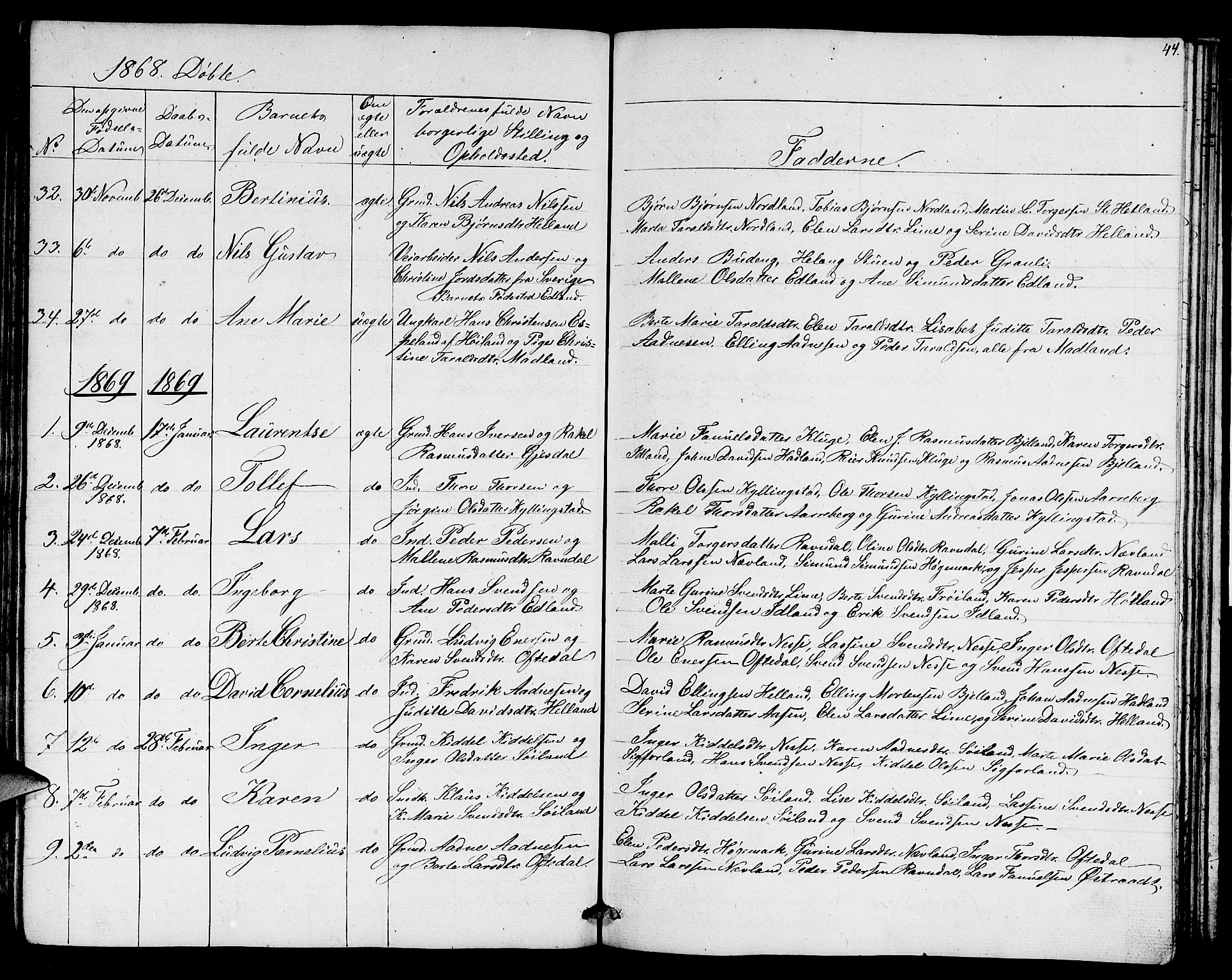 Lye sokneprestkontor, SAST/A-101794/001/30BB/L0003: Parish register (copy) no. B 3, 1852-1874, p. 44