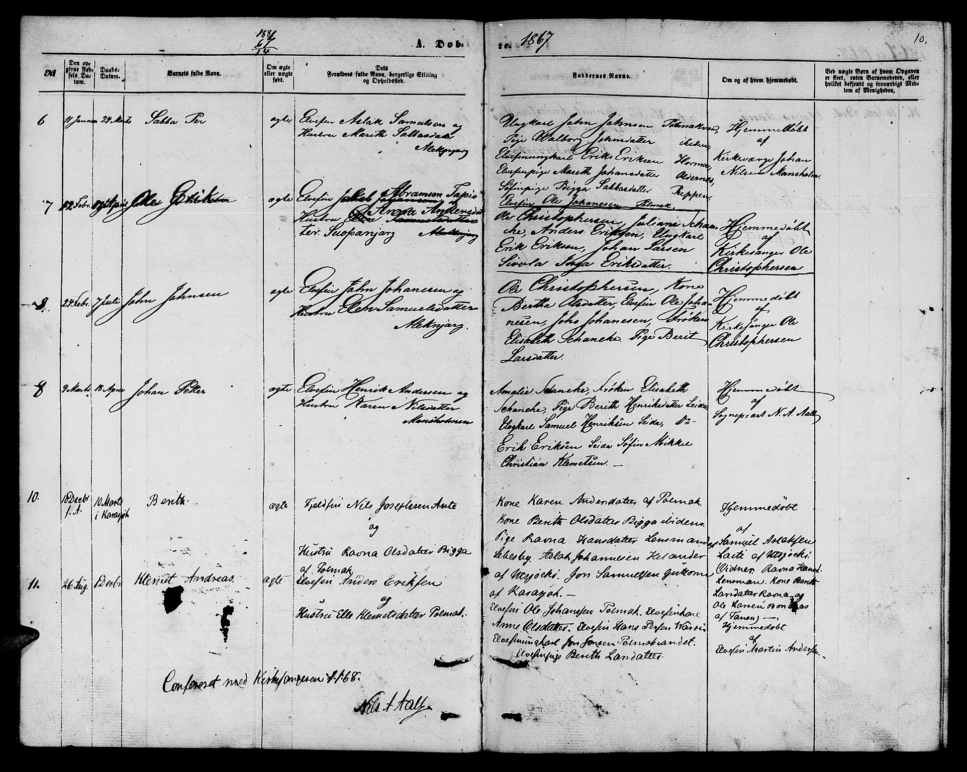Nesseby sokneprestkontor, SATØ/S-1330/H/Hb/L0006klokker: Parish register (copy) no. 6, 1860-1876, p. 10