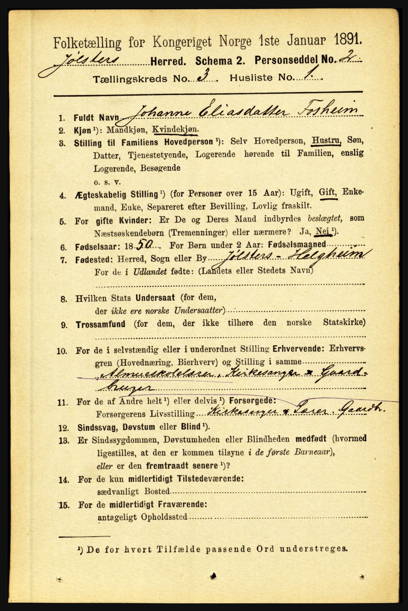 RA, 1891 census for 1431 Jølster, 1891, p. 968