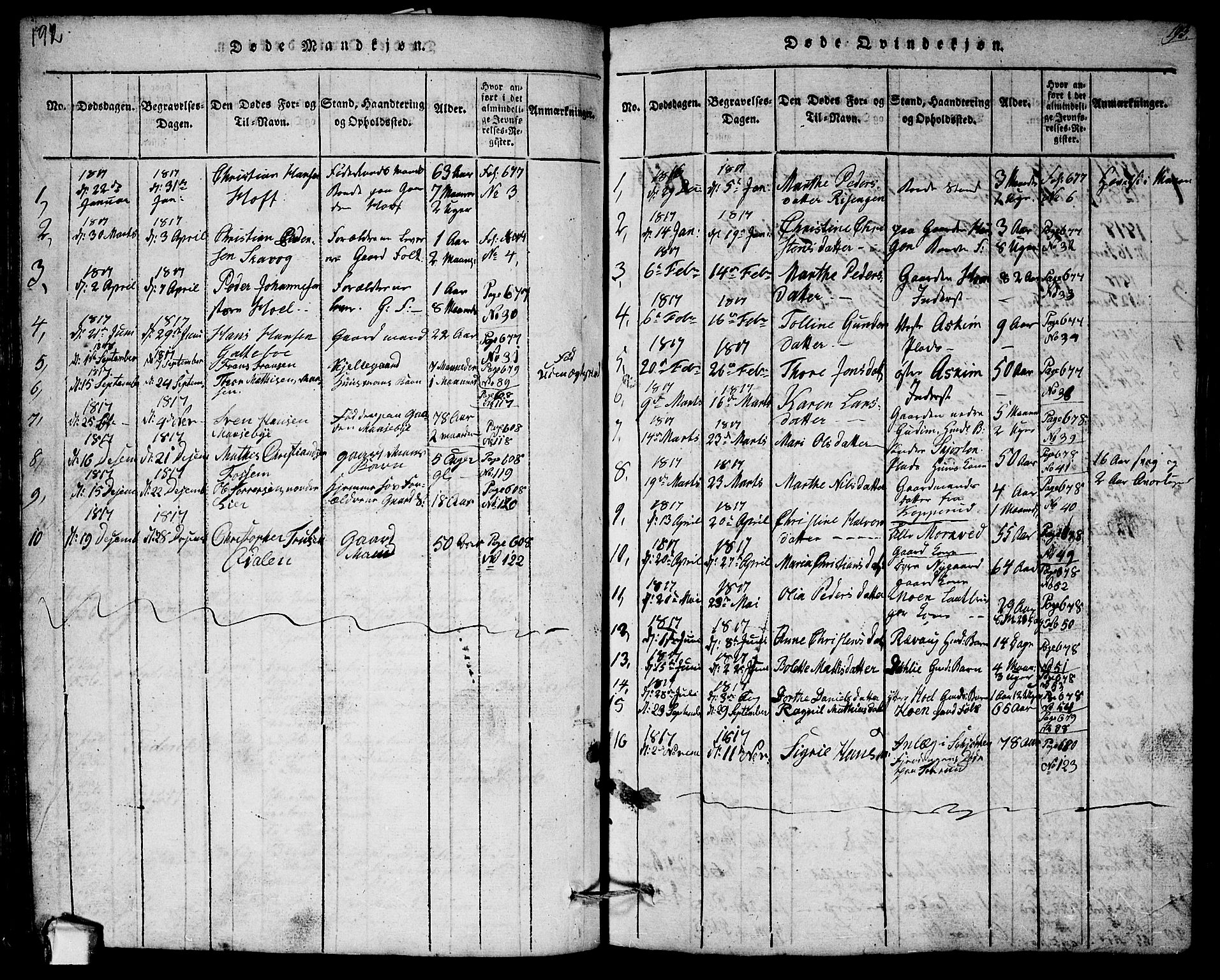 Askim prestekontor Kirkebøker, SAO/A-10900/G/Ga/L0001: Parish register (copy) no. 1, 1817-1846, p. 192-193