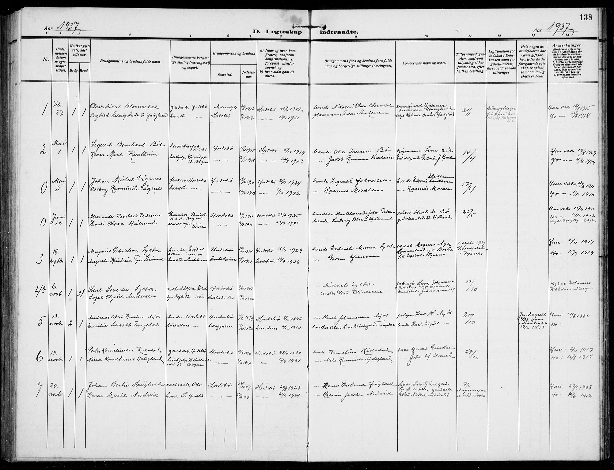 Manger sokneprestembete, AV/SAB-A-76801/H/Hab: Parish register (copy) no. B  5, 1922-1938, p. 138