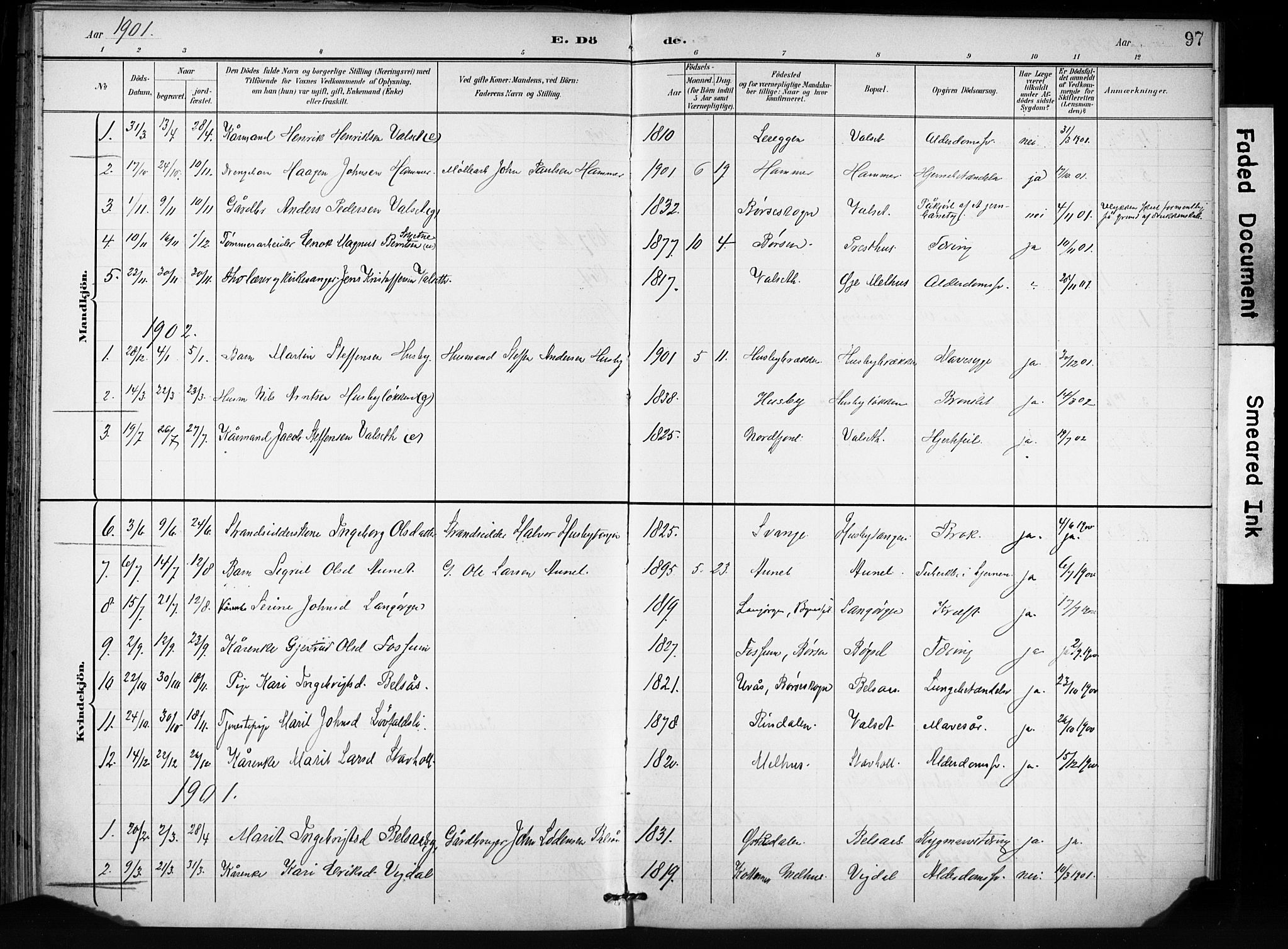 Ministerialprotokoller, klokkerbøker og fødselsregistre - Sør-Trøndelag, AV/SAT-A-1456/666/L0787: Parish register (official) no. 666A05, 1895-1908, p. 97