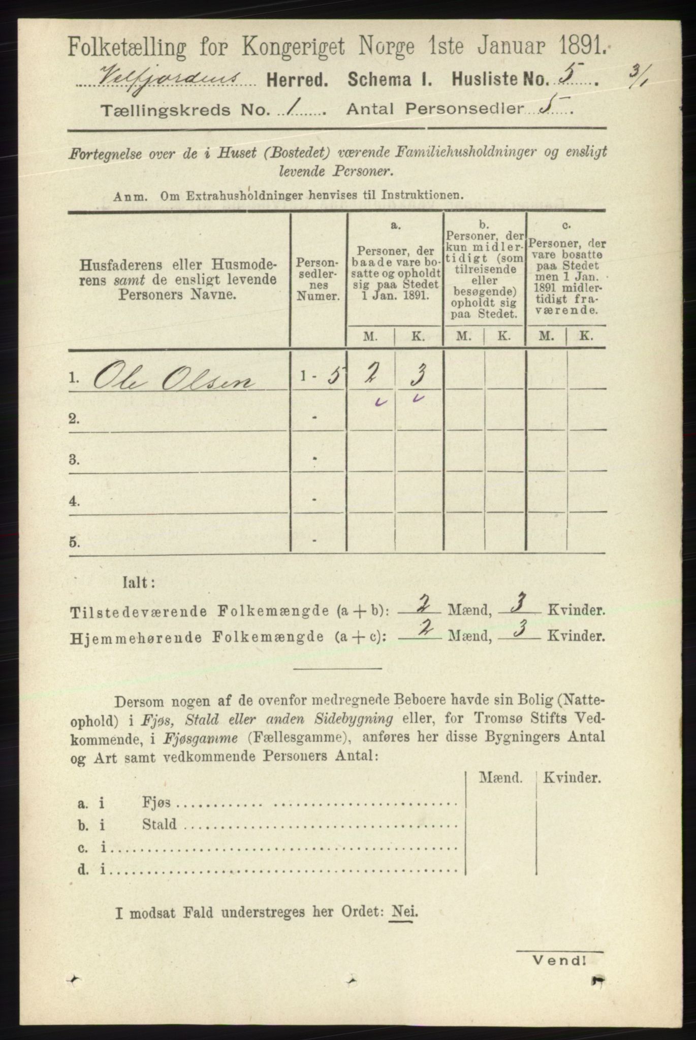 RA, 1891 census for 1813 Velfjord, 1891, p. 18