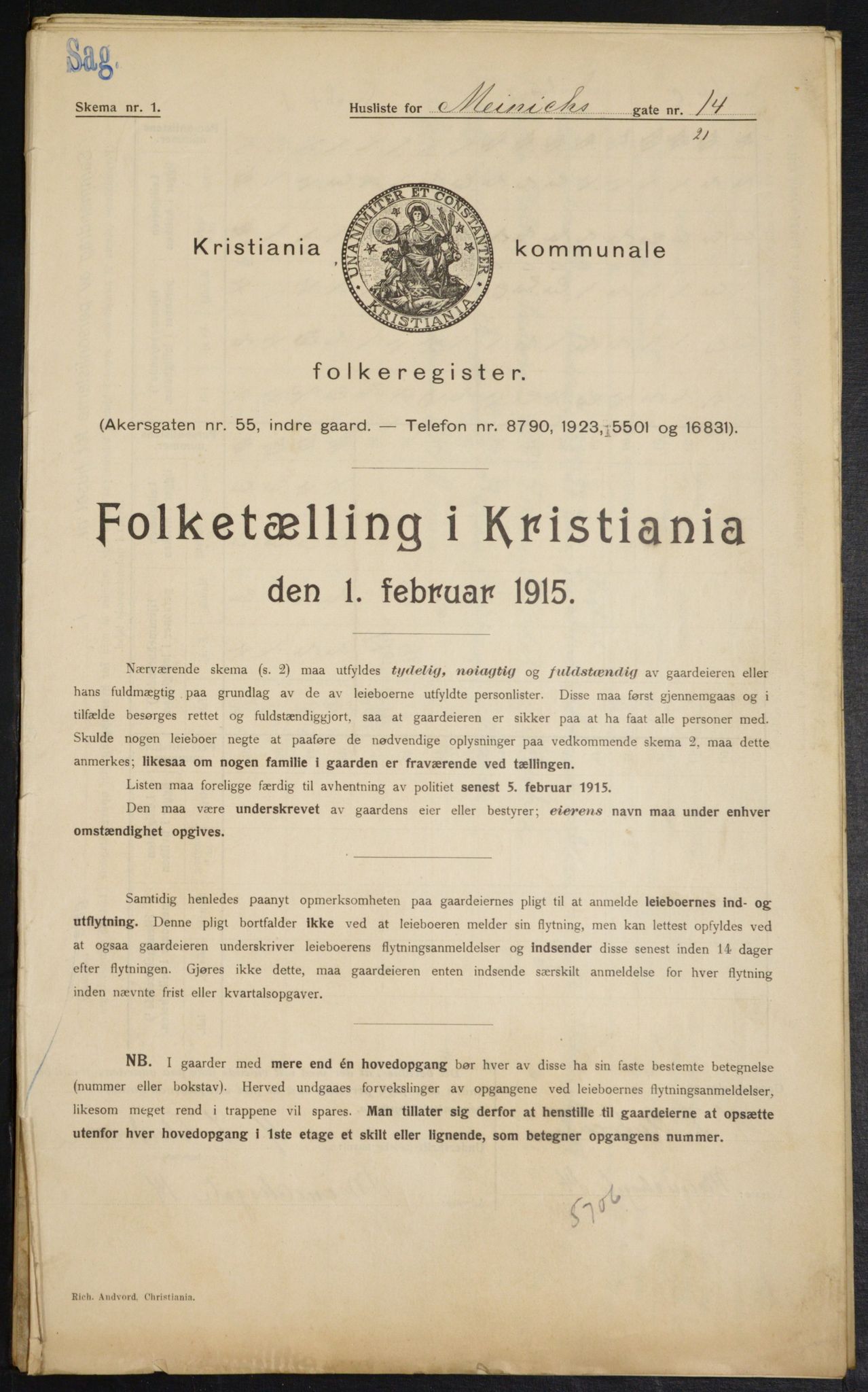 OBA, Municipal Census 1915 for Kristiania, 1915, p. 1175