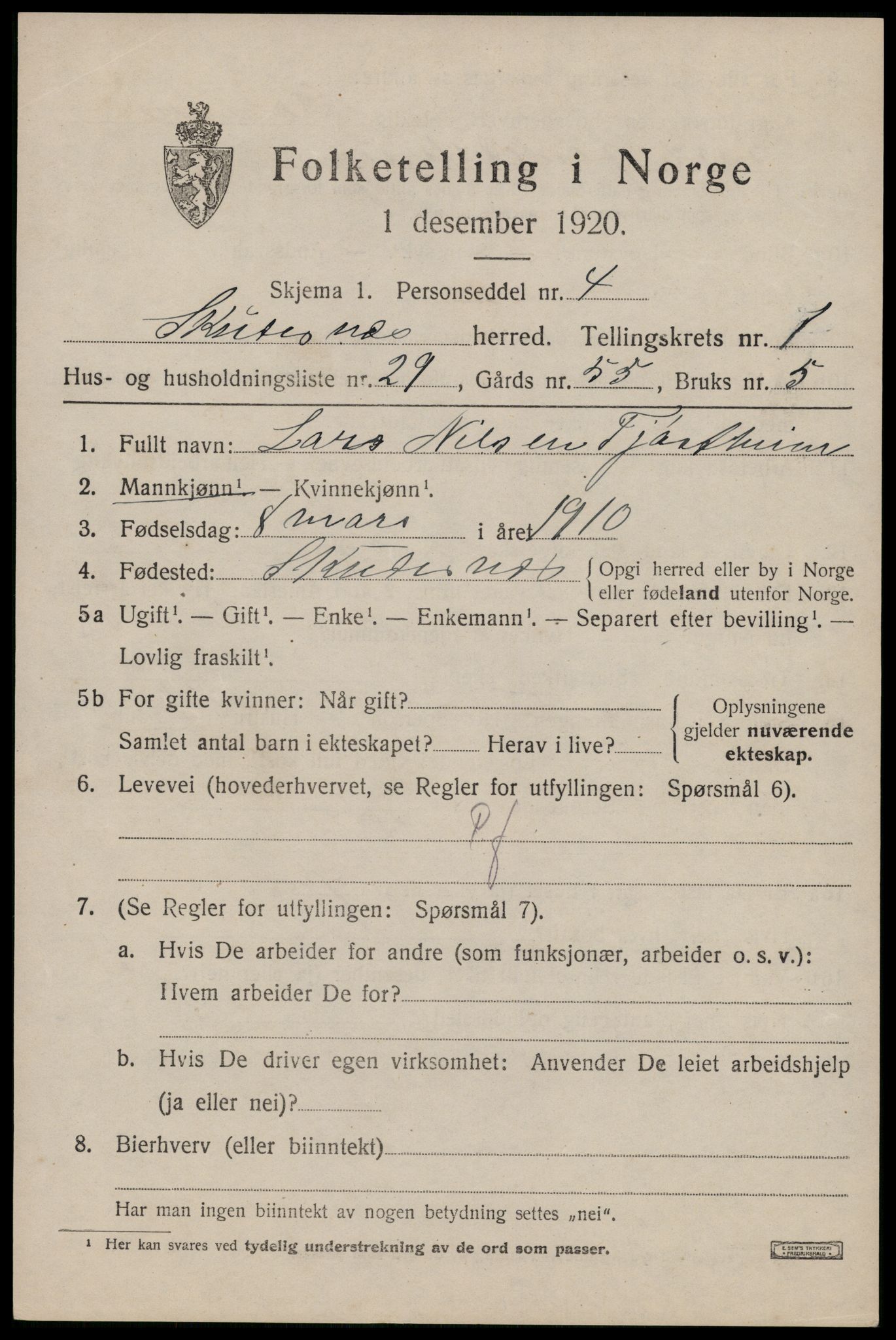 SAST, 1920 census for Skudenes, 1920, p. 1402