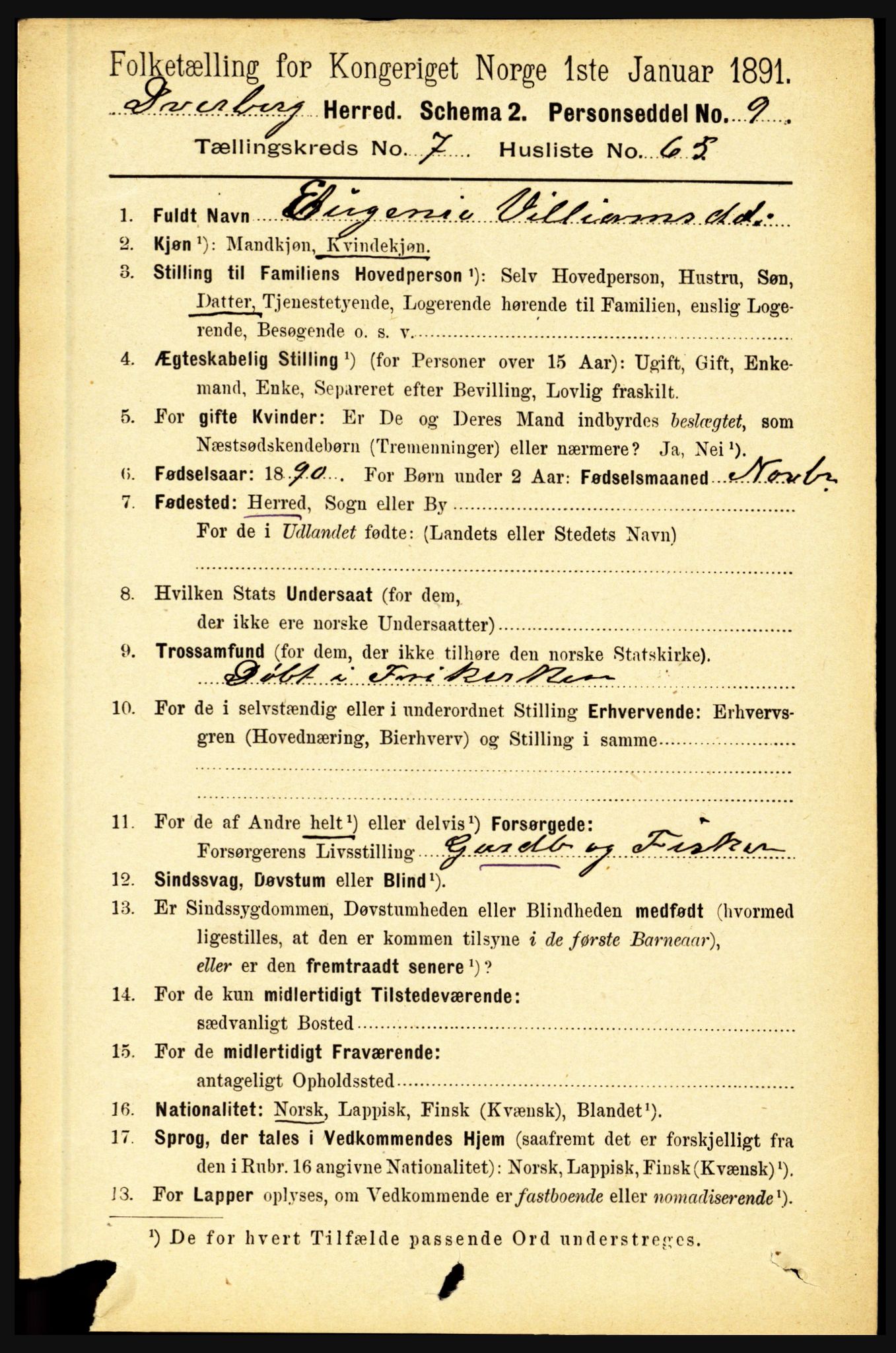 RA, 1891 census for 1872 Dverberg, 1891, p. 3045