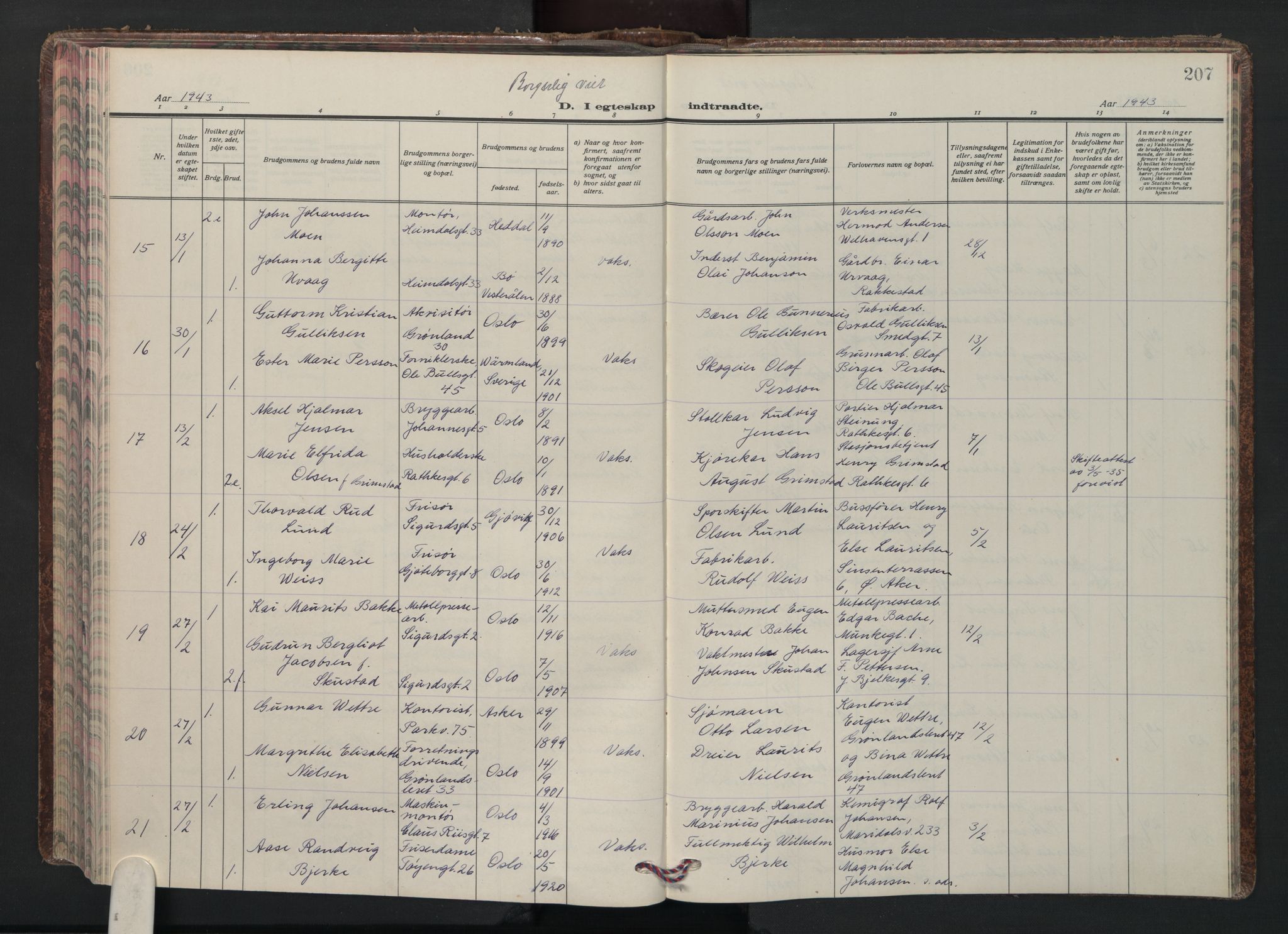 Grønland prestekontor Kirkebøker, AV/SAO-A-10848/F/Fa/L0020: Parish register (official) no. 20, 1935-1946, p. 207