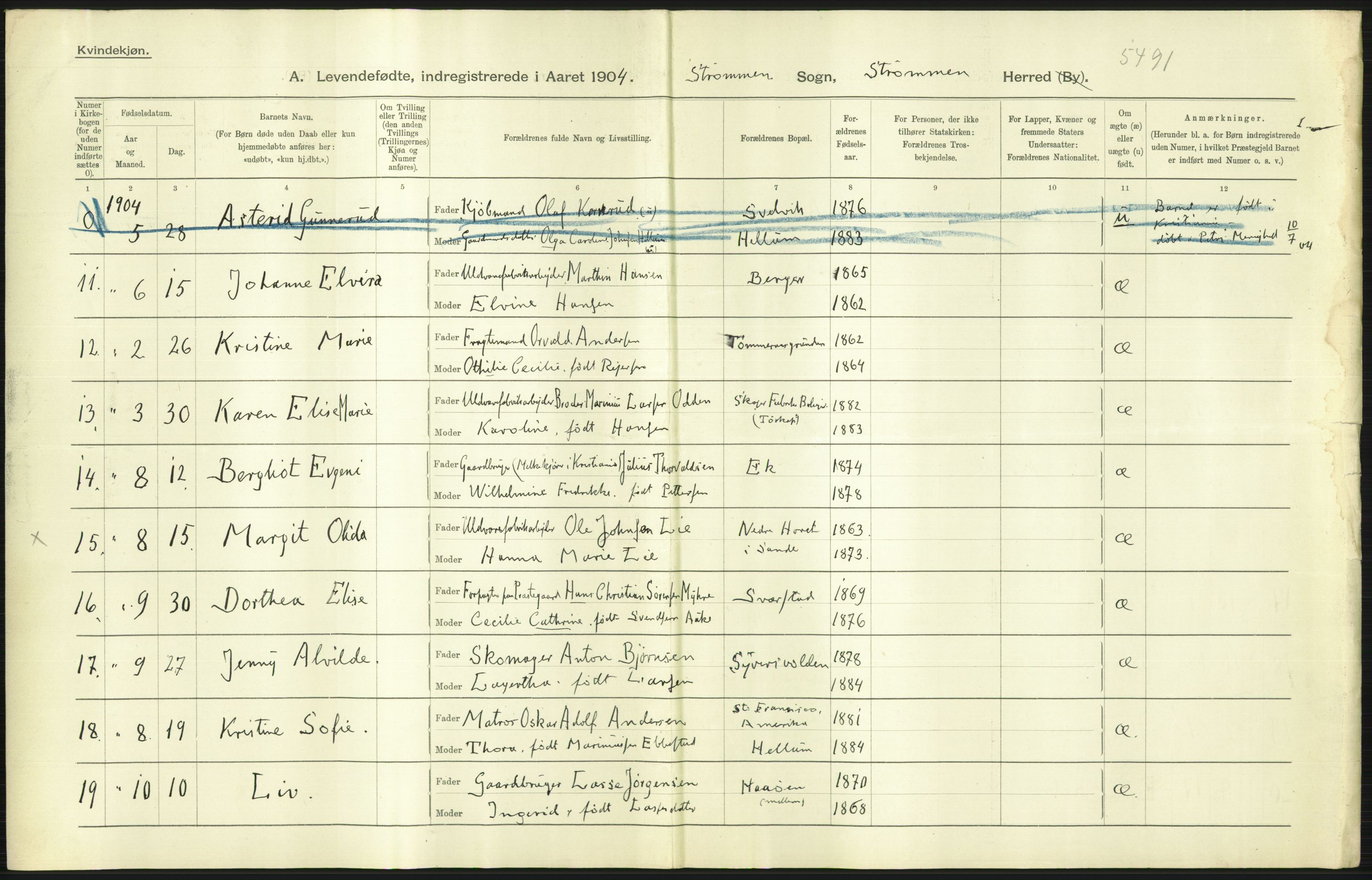 Statistisk sentralbyrå, Sosiodemografiske emner, Befolkning, AV/RA-S-2228/D/Df/Dfa/Dfab/L0008: Jarlsberg og Larvig amt: Fødte, gifte, døde, 1904, p. 257