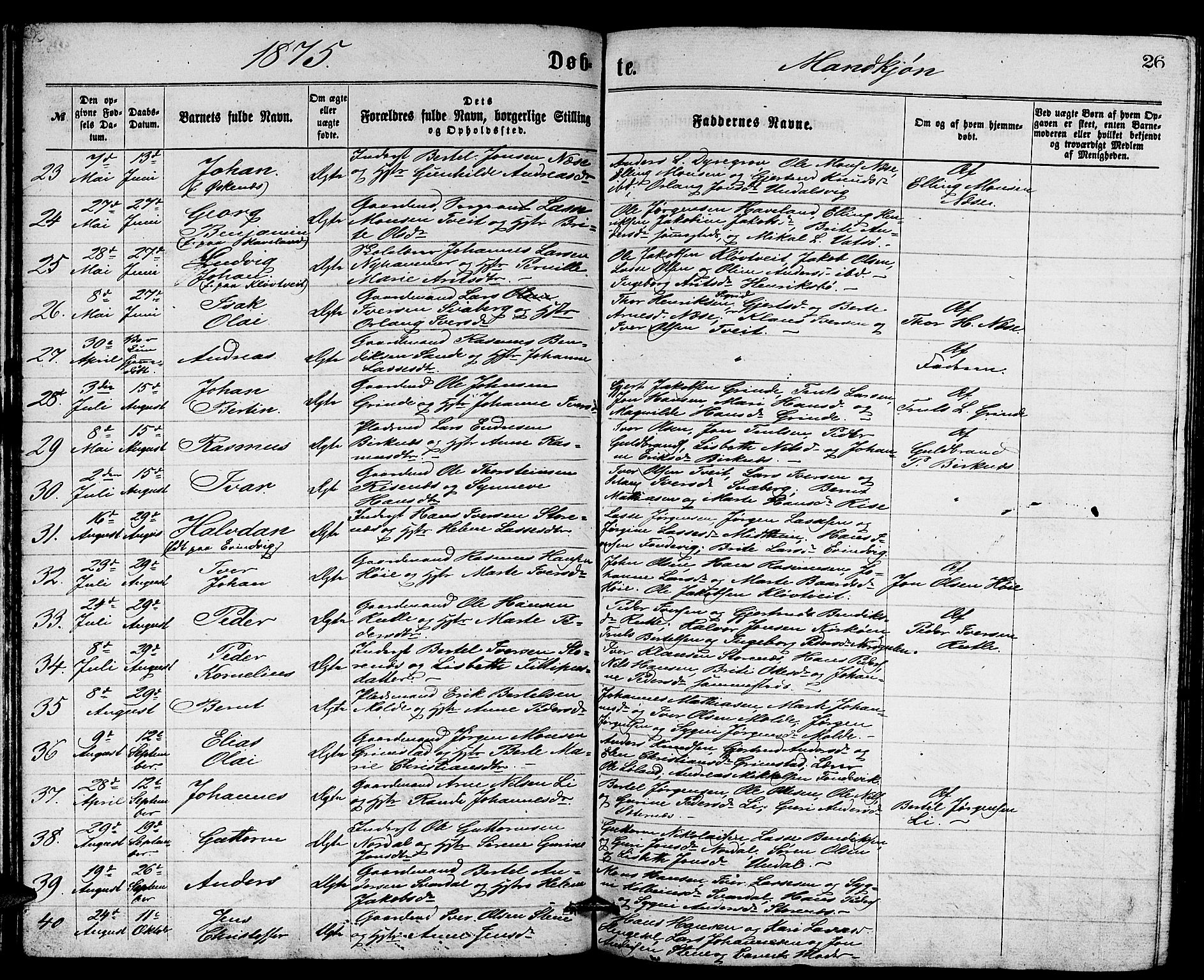 Gulen sokneprestembete, AV/SAB-A-80201/H/Hab/Habb/L0002: Parish register (copy) no. B 2, 1867-1883, p. 26