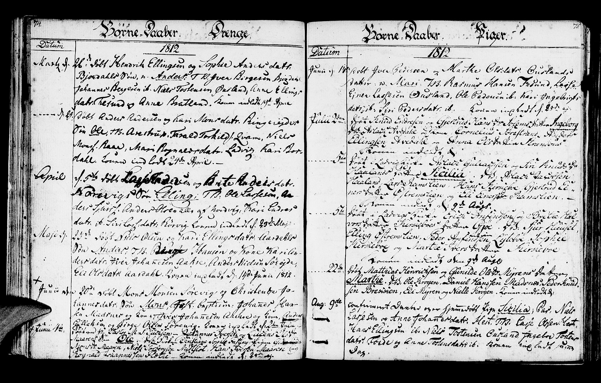 Lavik sokneprestembete, SAB/A-80901: Parish register (official) no. A 1, 1809-1822, p. 74-75