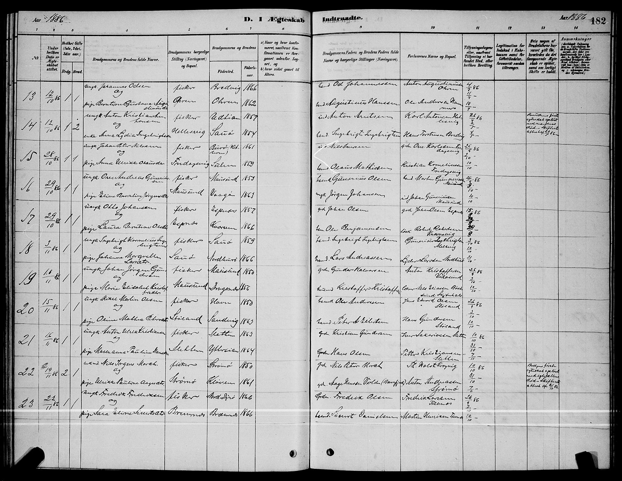 Ministerialprotokoller, klokkerbøker og fødselsregistre - Sør-Trøndelag, SAT/A-1456/640/L0585: Parish register (copy) no. 640C03, 1878-1891, p. 182