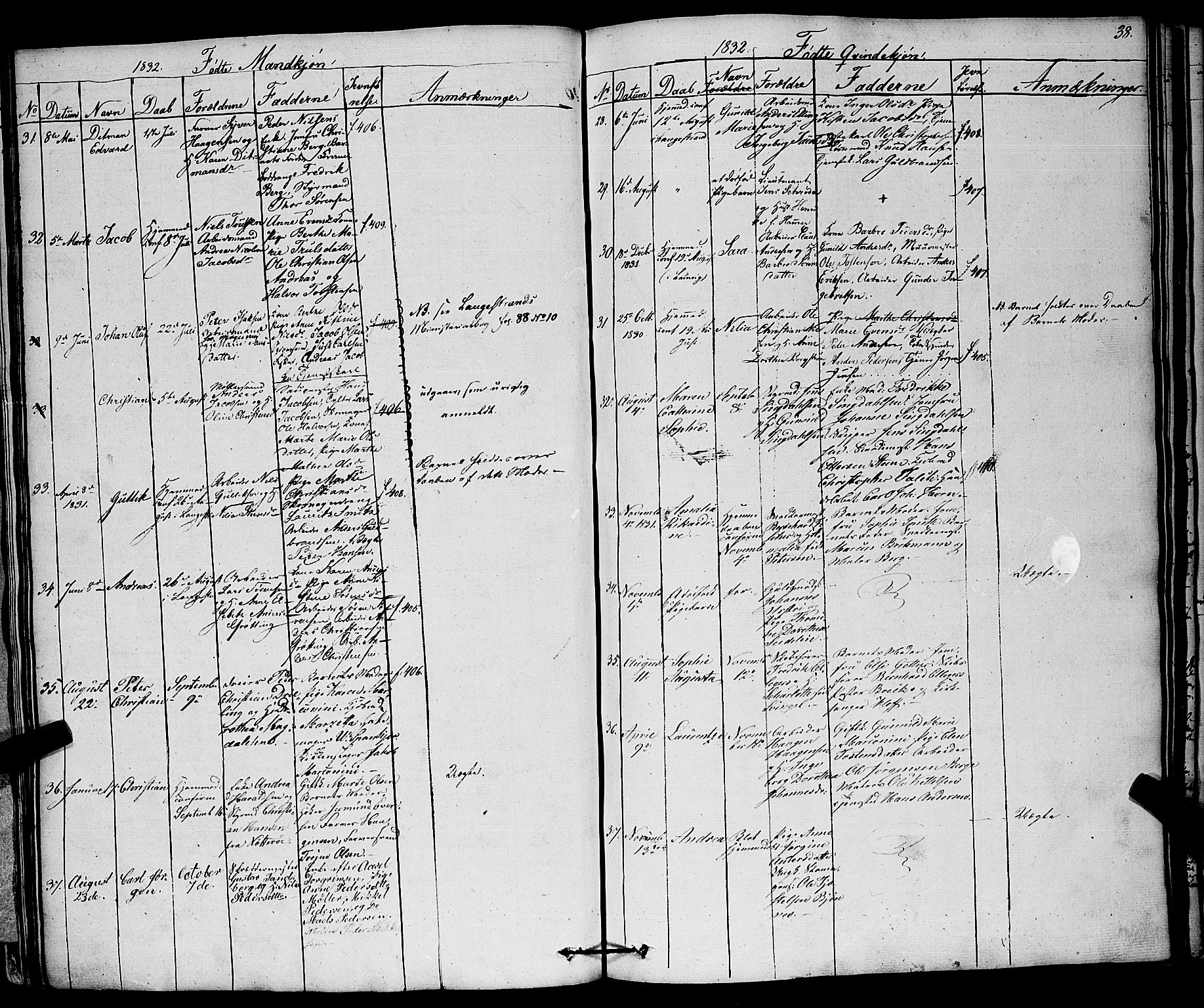 Larvik kirkebøker, SAKO/A-352/F/Fa/L0002: Parish register (official) no. I 2, 1825-1847, p. 38