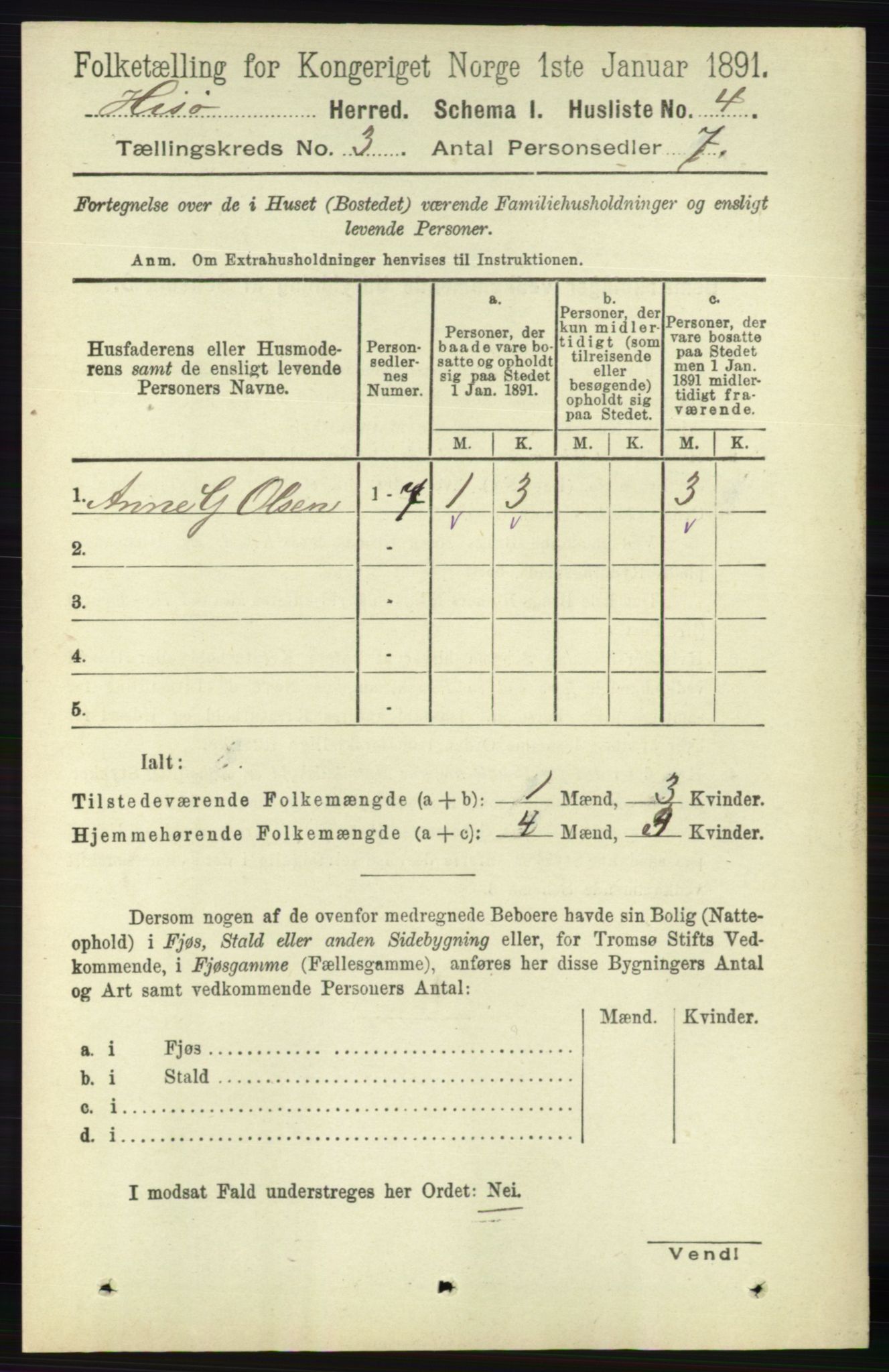 RA, 1891 census for 0922 Hisøy, 1891, p. 2081