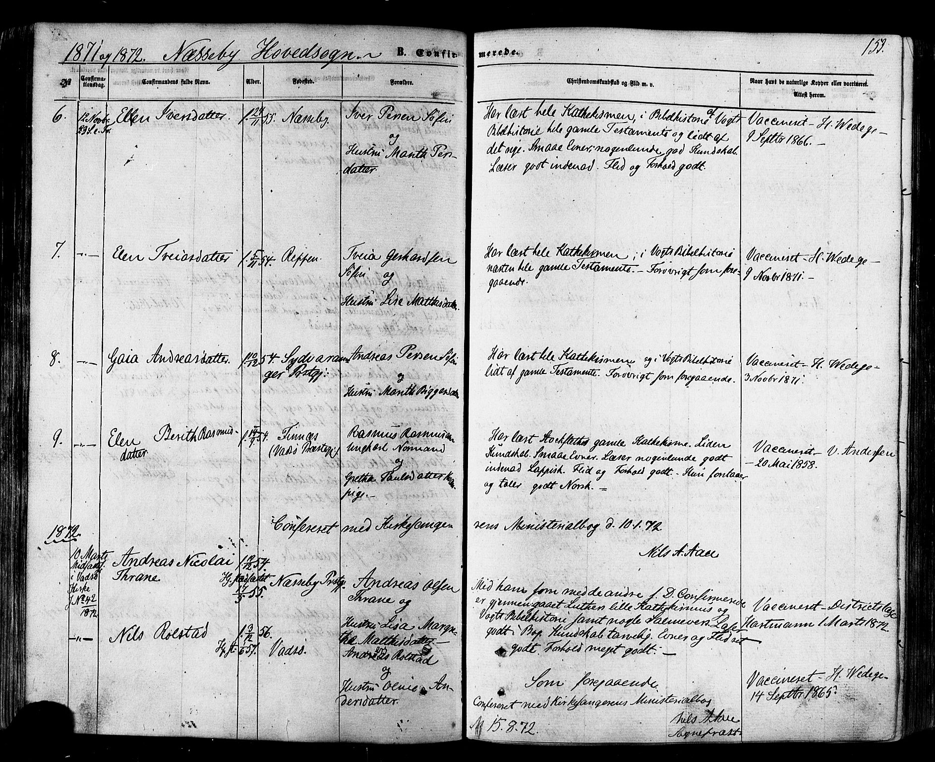 Nesseby sokneprestkontor, SATØ/S-1330/H/Ha/L0003kirke: Parish register (official) no. 3 /1, 1865-1876, p. 153