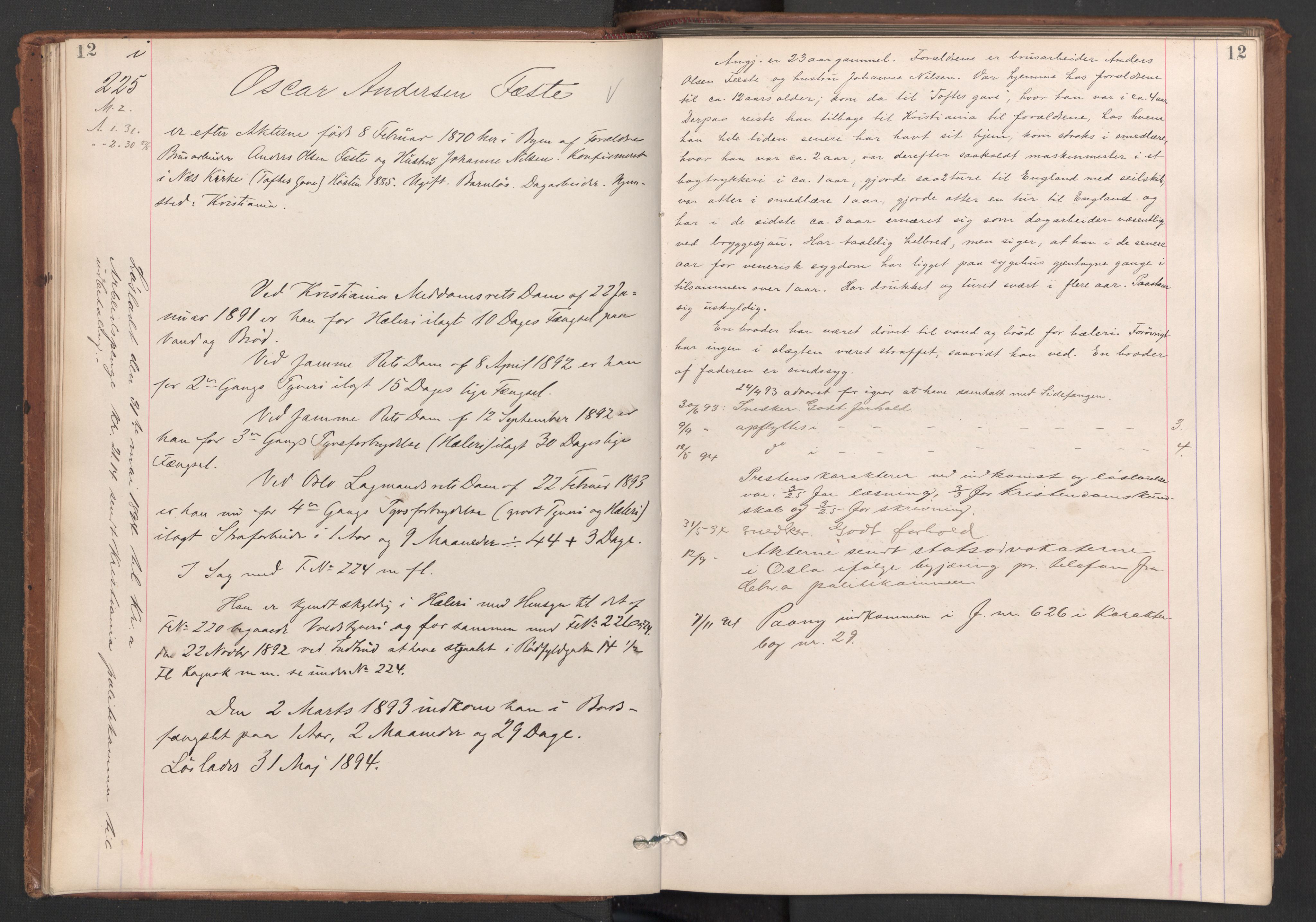 Botsfengslet, AV/RA-S-1539/D/Db/Dbb/L0028: 214i - 506i, 1893-1894, p. 12