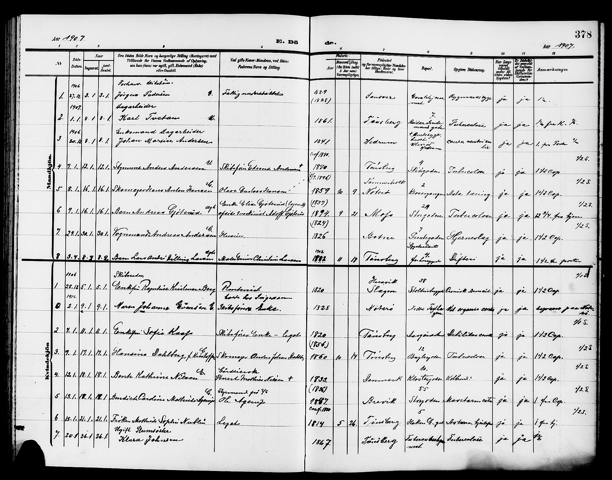 Tønsberg kirkebøker, AV/SAKO-A-330/G/Ga/L0008: Parish register (copy) no. 8, 1905-1912, p. 378