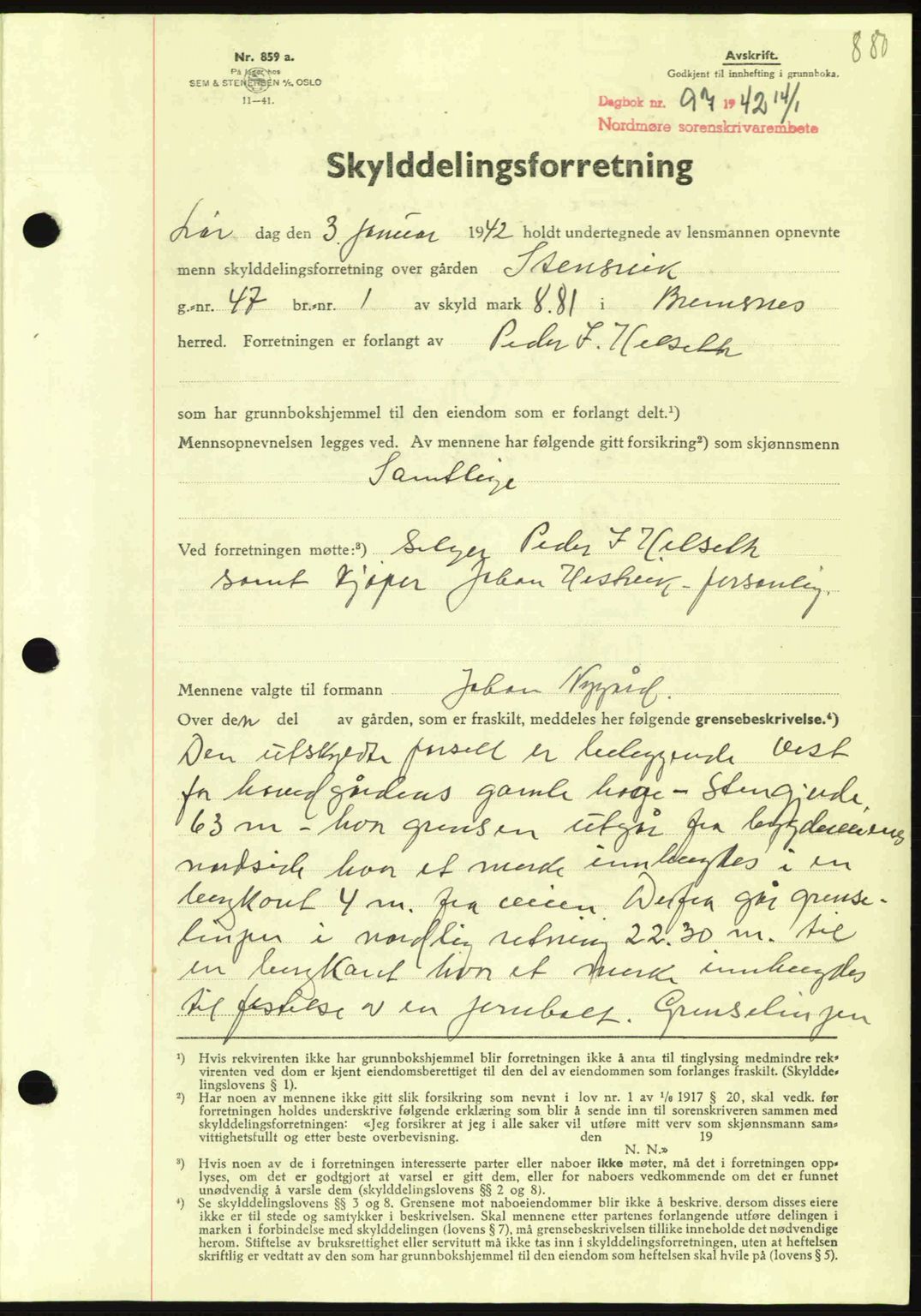 Nordmøre sorenskriveri, AV/SAT-A-4132/1/2/2Ca: Mortgage book no. A91, 1941-1942, Diary no: : 97/1942