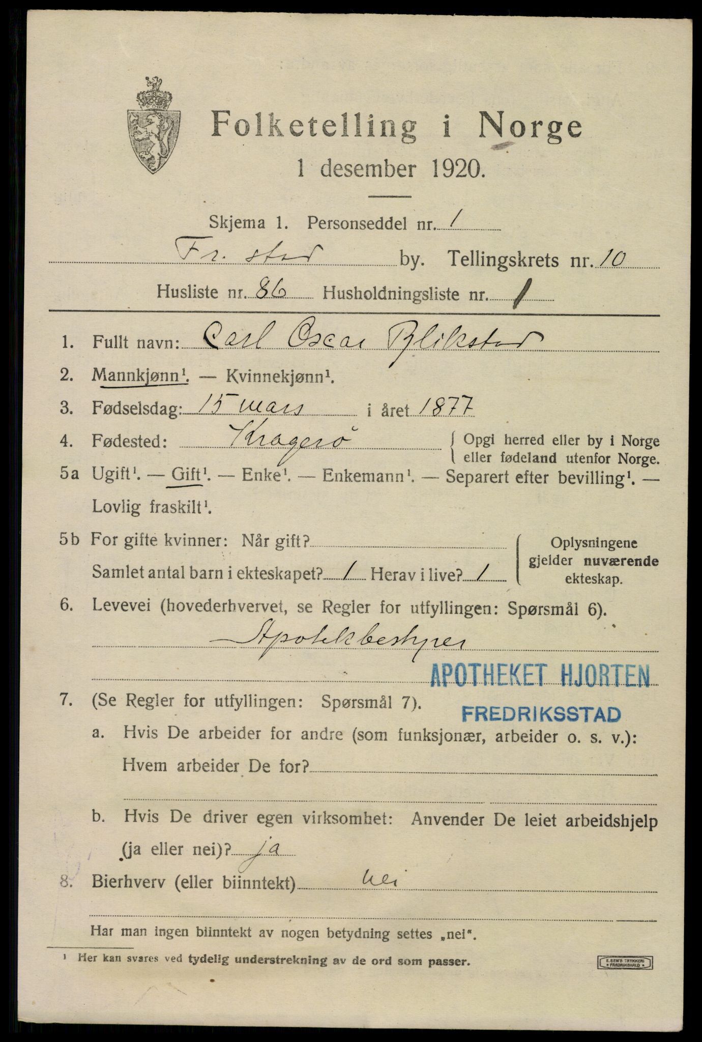 SAO, 1920 census for Fredrikstad, 1920, p. 28233