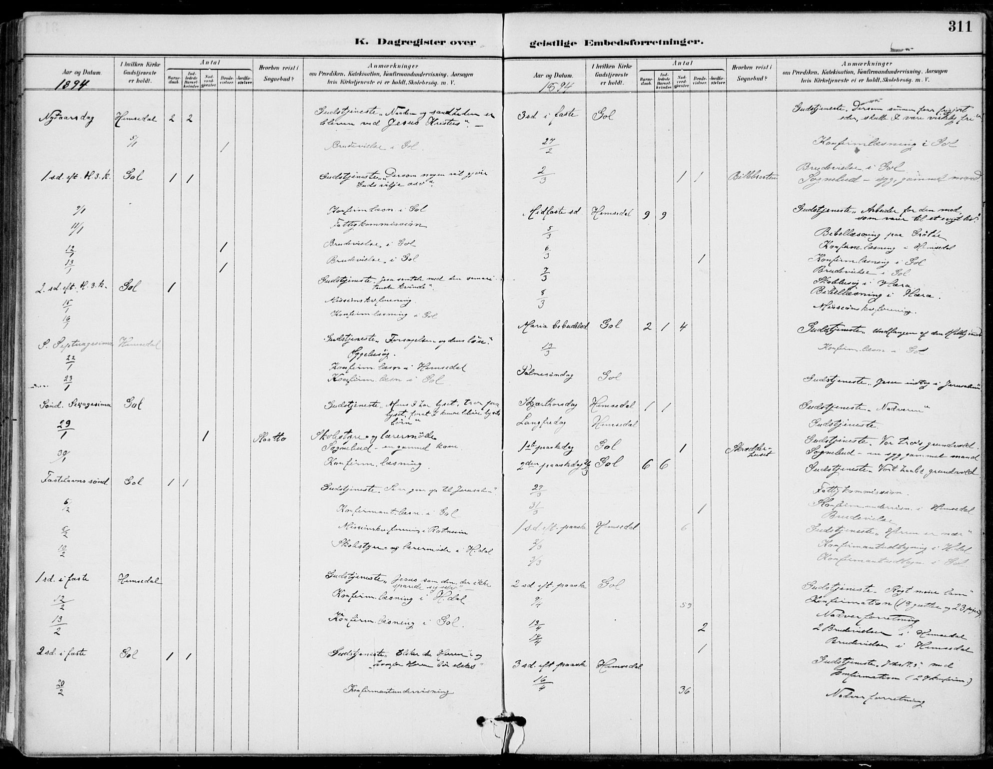 Gol kirkebøker, SAKO/A-226/F/Fa/L0005: Parish register (official) no. I 5, 1887-1900, p. 311