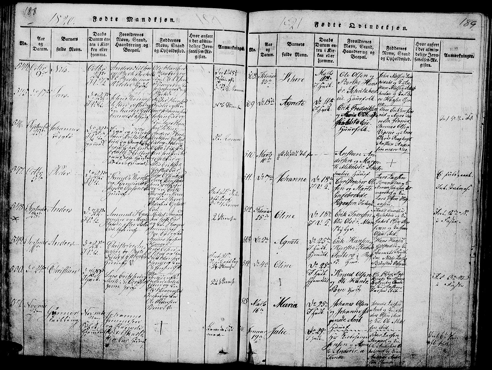 Ringsaker prestekontor, SAH/PREST-014/L/La/L0001: Parish register (copy) no. 1, 1814-1826, p. 188-189
