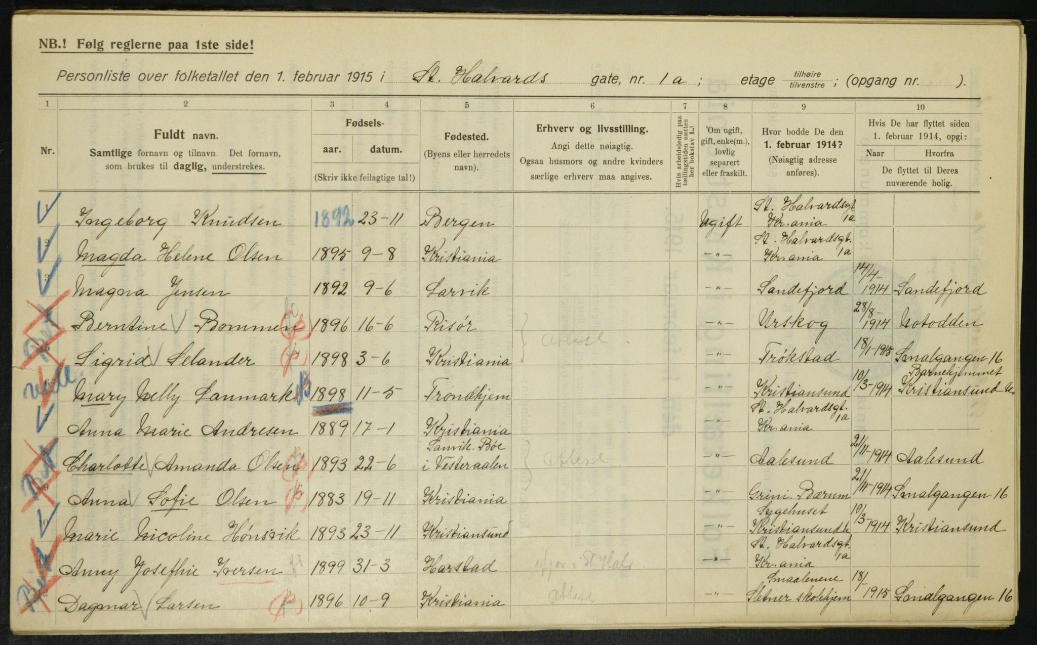 OBA, Municipal Census 1915 for Kristiania, 1915, p. 87044