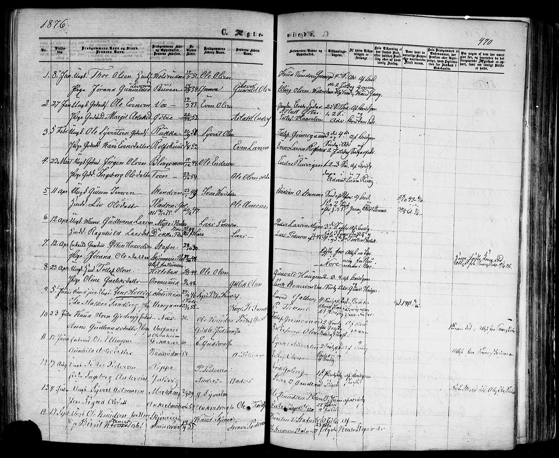 Nes kirkebøker, SAKO/A-236/F/Fa/L0010: Parish register (official) no. 10, 1864-1880, p. 470