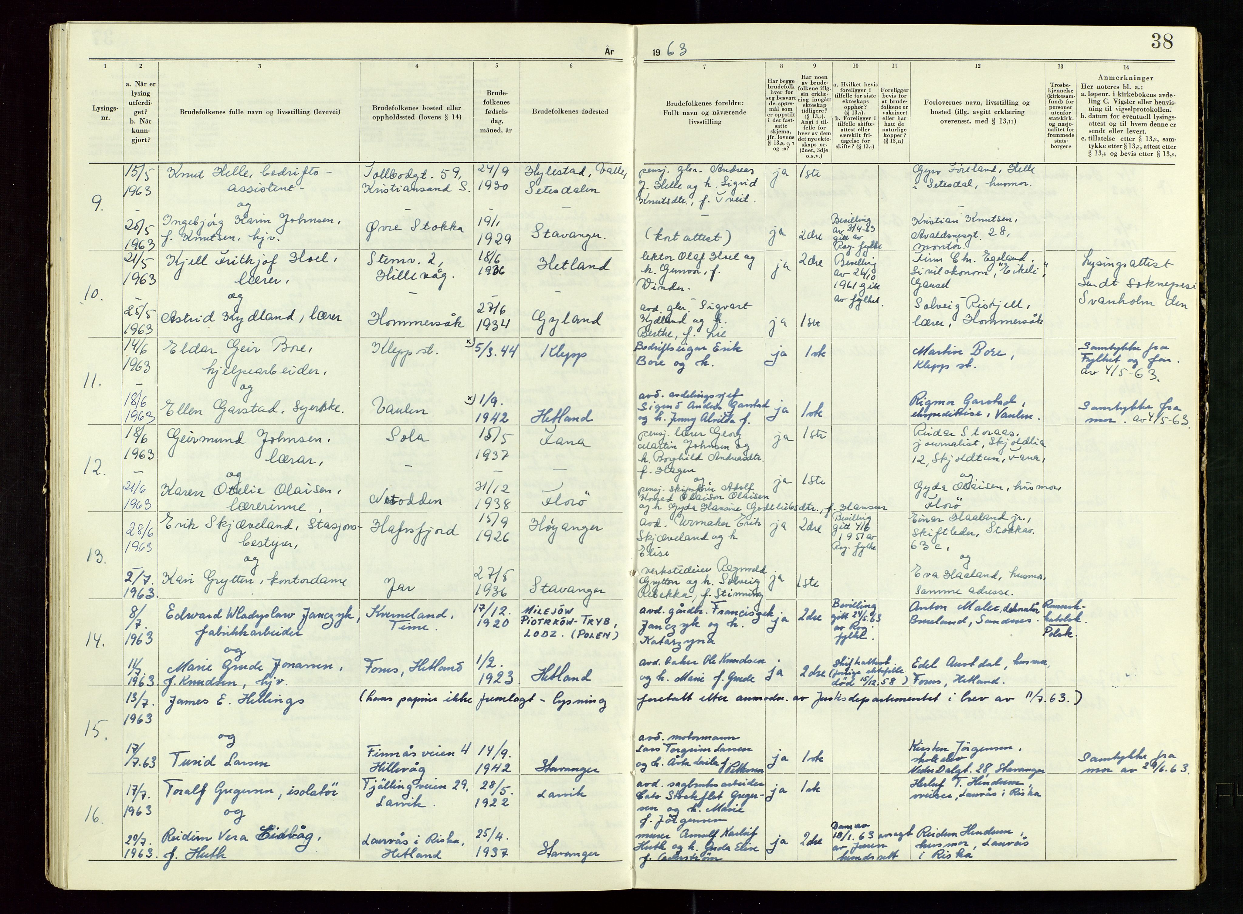Hafrsfjord sorenskriveri, AV/SAST-A-100313/I/Ib/L0001: LYSINGSPROTOKOLL, 1951-1967, p. 38