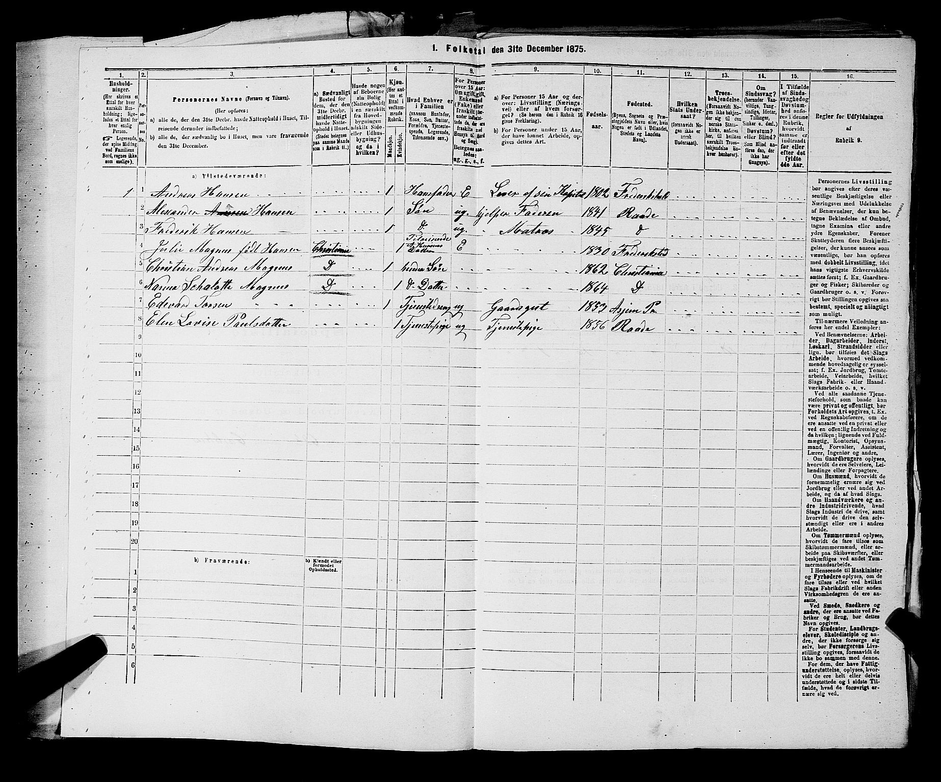 RA, 1875 census for 0135P Råde, 1875, p. 597