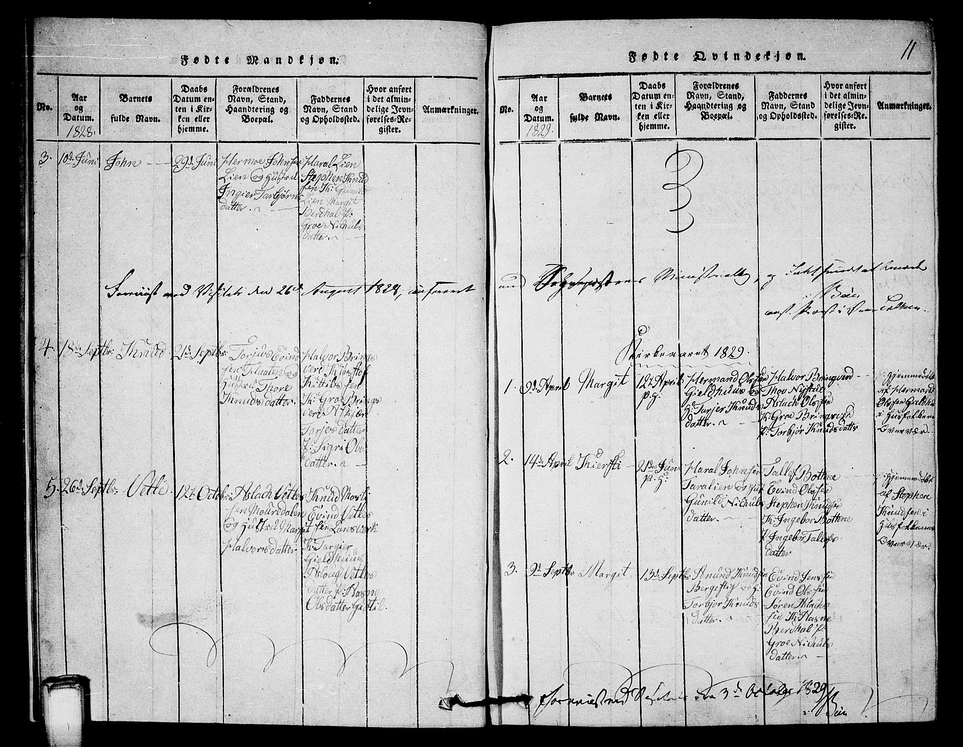 Vinje kirkebøker, SAKO/A-312/G/Gb/L0001: Parish register (copy) no. II 1, 1814-1843, p. 11