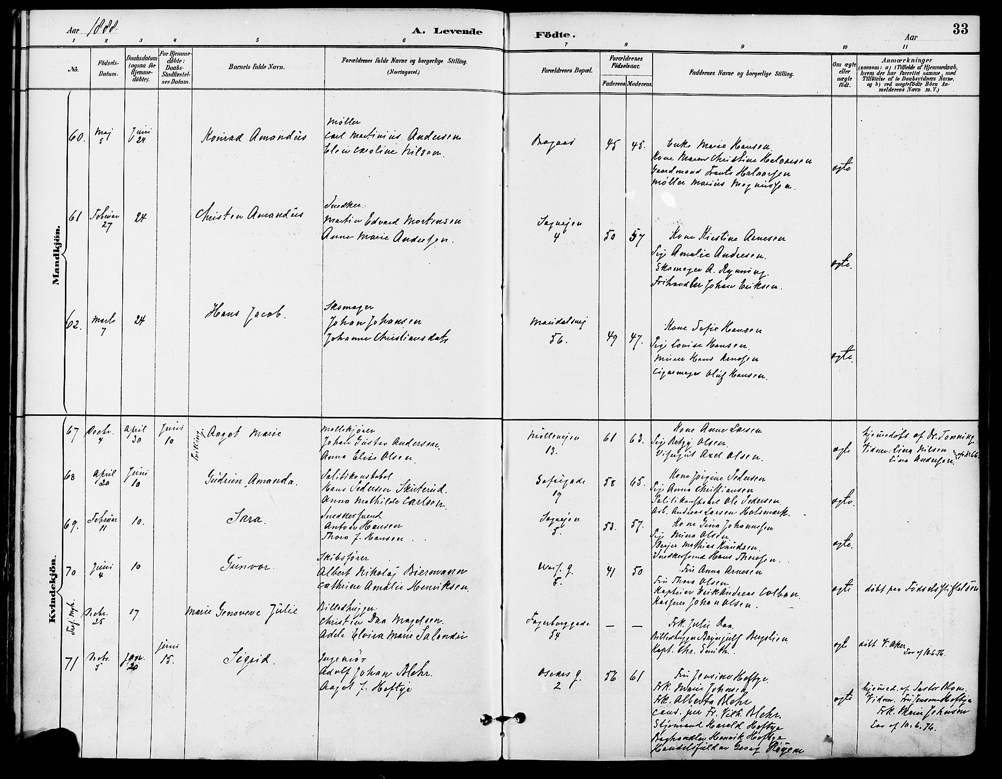 Gamle Aker prestekontor Kirkebøker, SAO/A-10617a/F/L0008: Parish register (official) no. 8, 1887-1896, p. 33