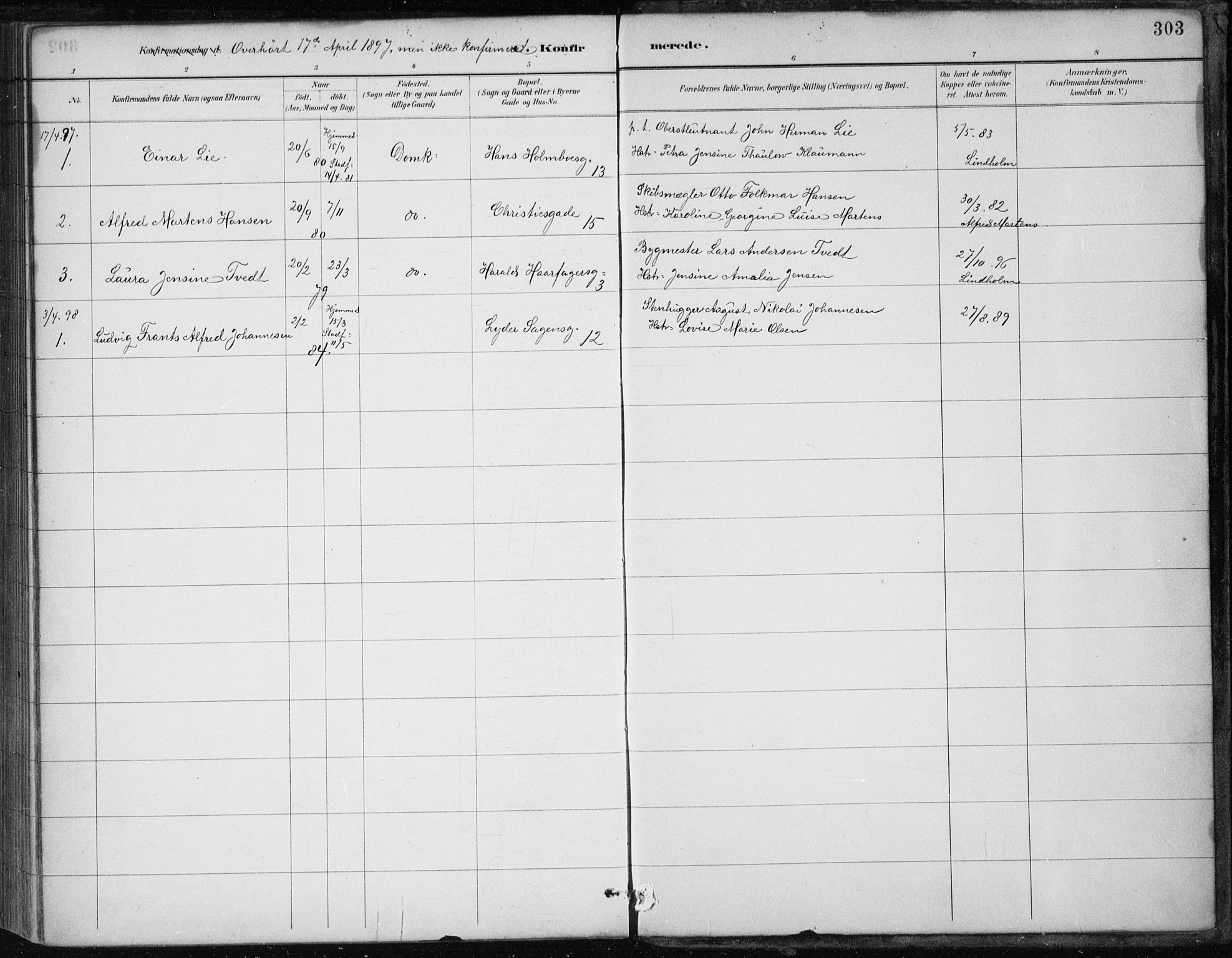 Johanneskirken sokneprestembete, AV/SAB-A-76001/H/Haa/L0008: Parish register (official) no. C 1, 1885-1907, p. 303