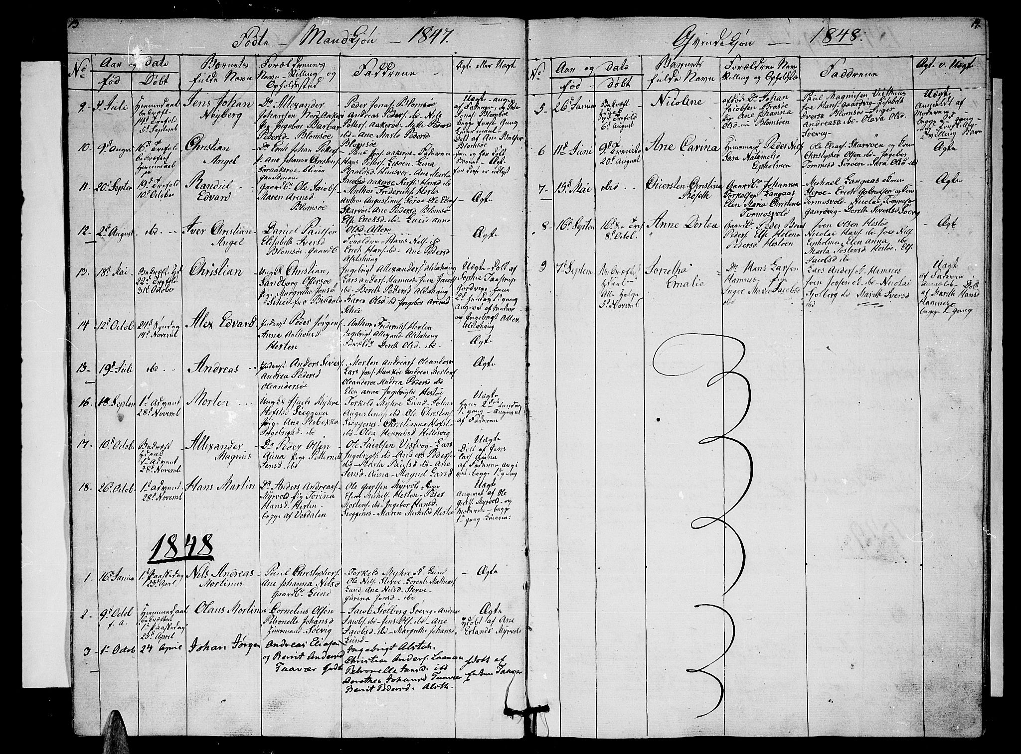 Ministerialprotokoller, klokkerbøker og fødselsregistre - Nordland, AV/SAT-A-1459/830/L0460: Parish register (copy) no. 830C02, 1843-1865, p. 13-14