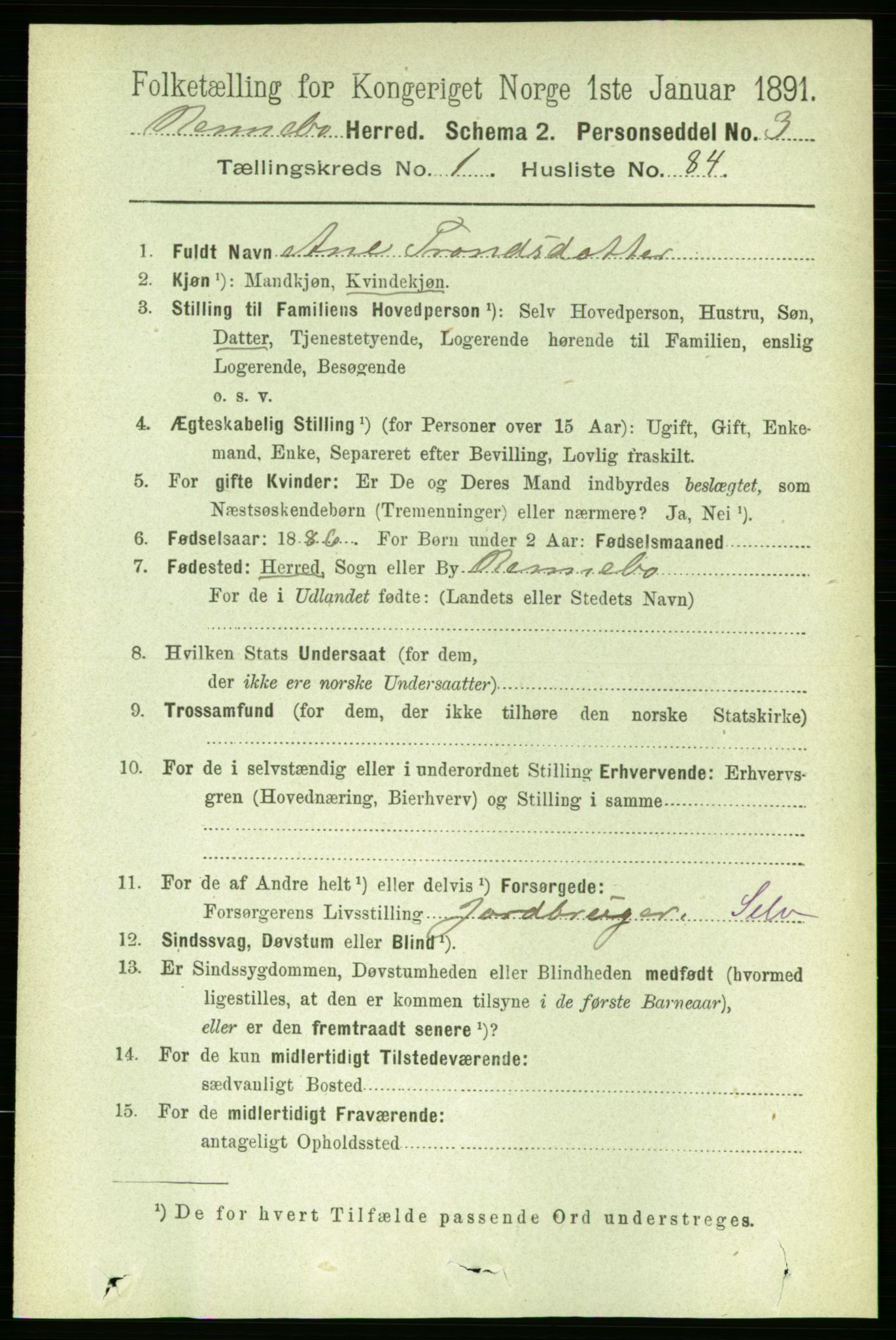 RA, 1891 census for 1635 Rennebu, 1891, p. 613