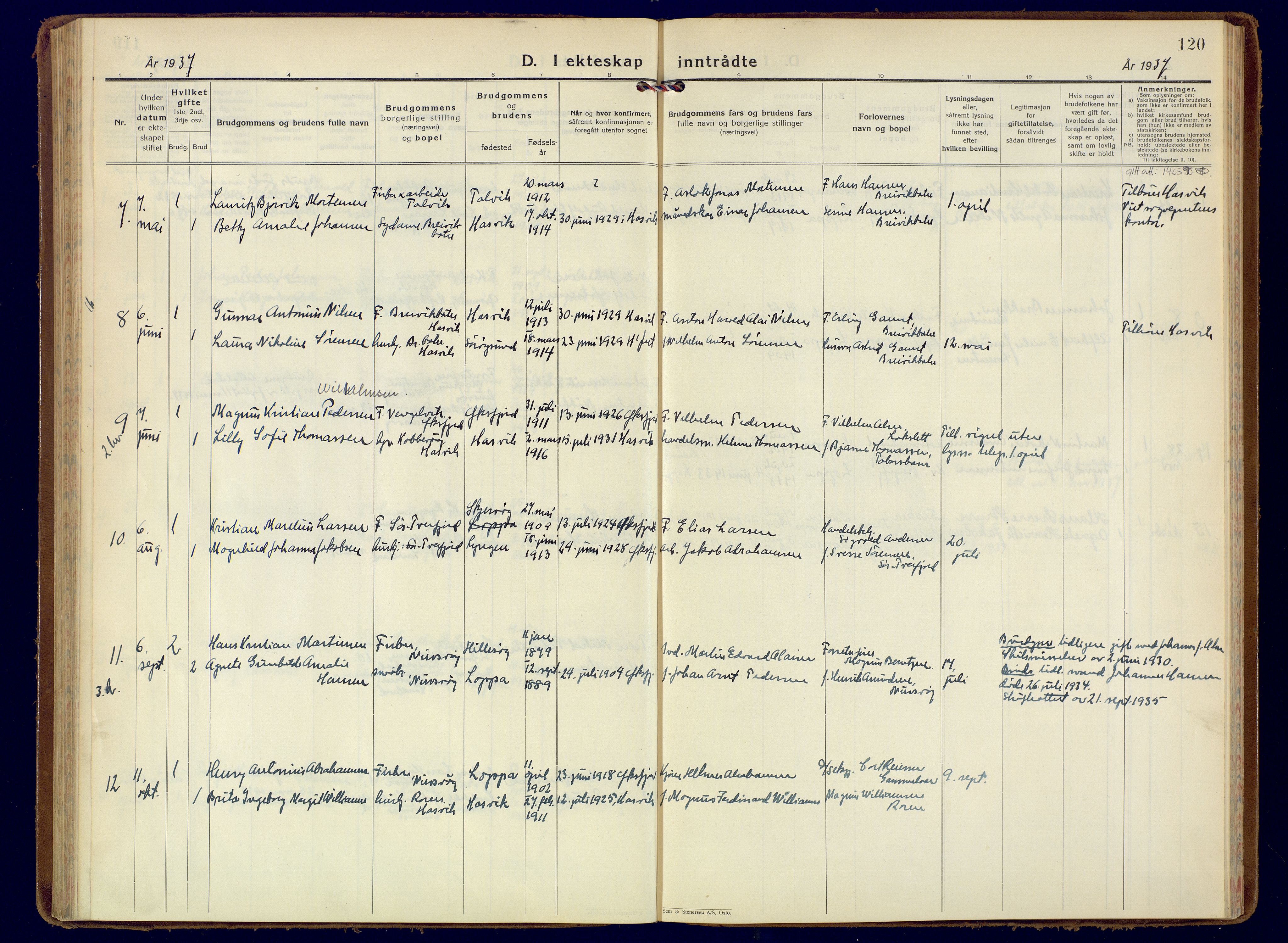 Loppa sokneprestkontor, AV/SATØ-S-1339/H/Ha/L0014kirke: Parish register (official) no. 14, 1933-1942, p. 120