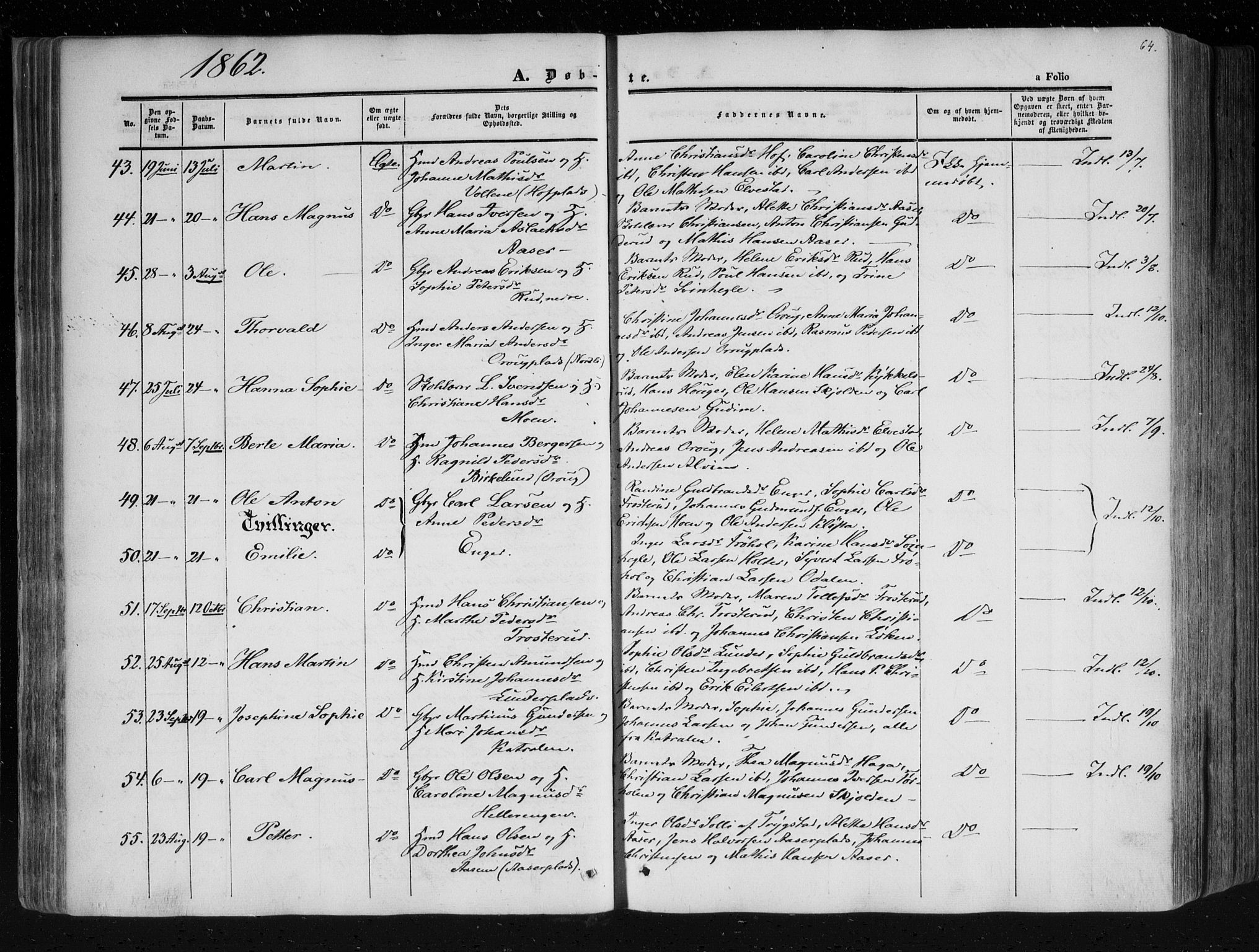 Askim prestekontor Kirkebøker, SAO/A-10900/F/Fa/L0005: Parish register (official) no. 5, 1847-1879, p. 64