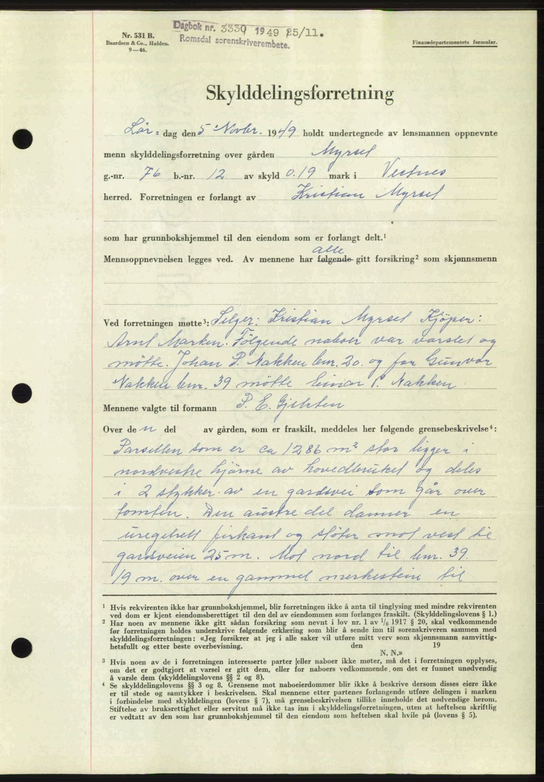 Romsdal sorenskriveri, AV/SAT-A-4149/1/2/2C: Mortgage book no. A31, 1949-1949, Diary no: : 3330/1949