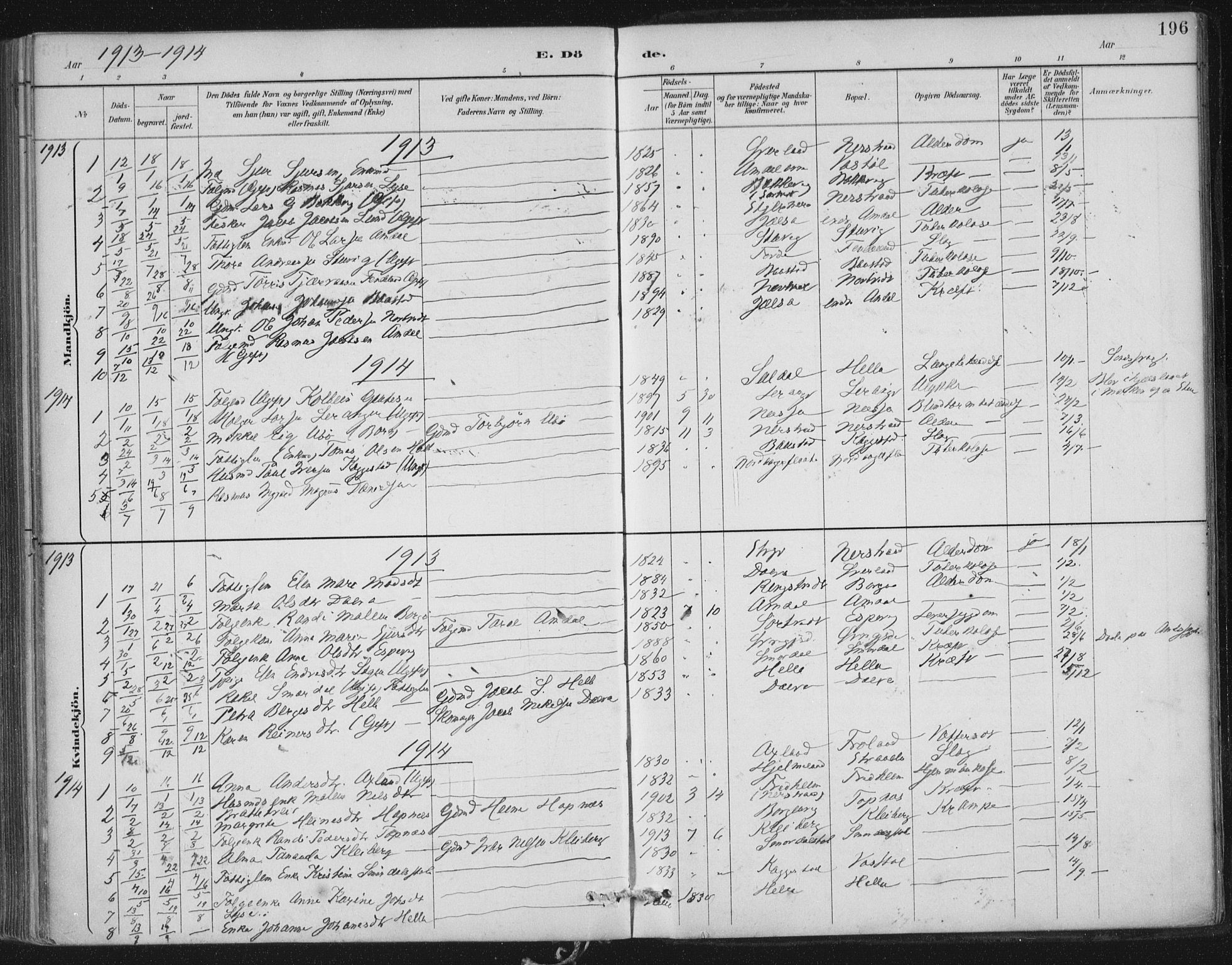 Nedstrand sokneprestkontor, SAST/A-101841/01/IV: Parish register (official) no. A 12, 1887-1915, p. 196