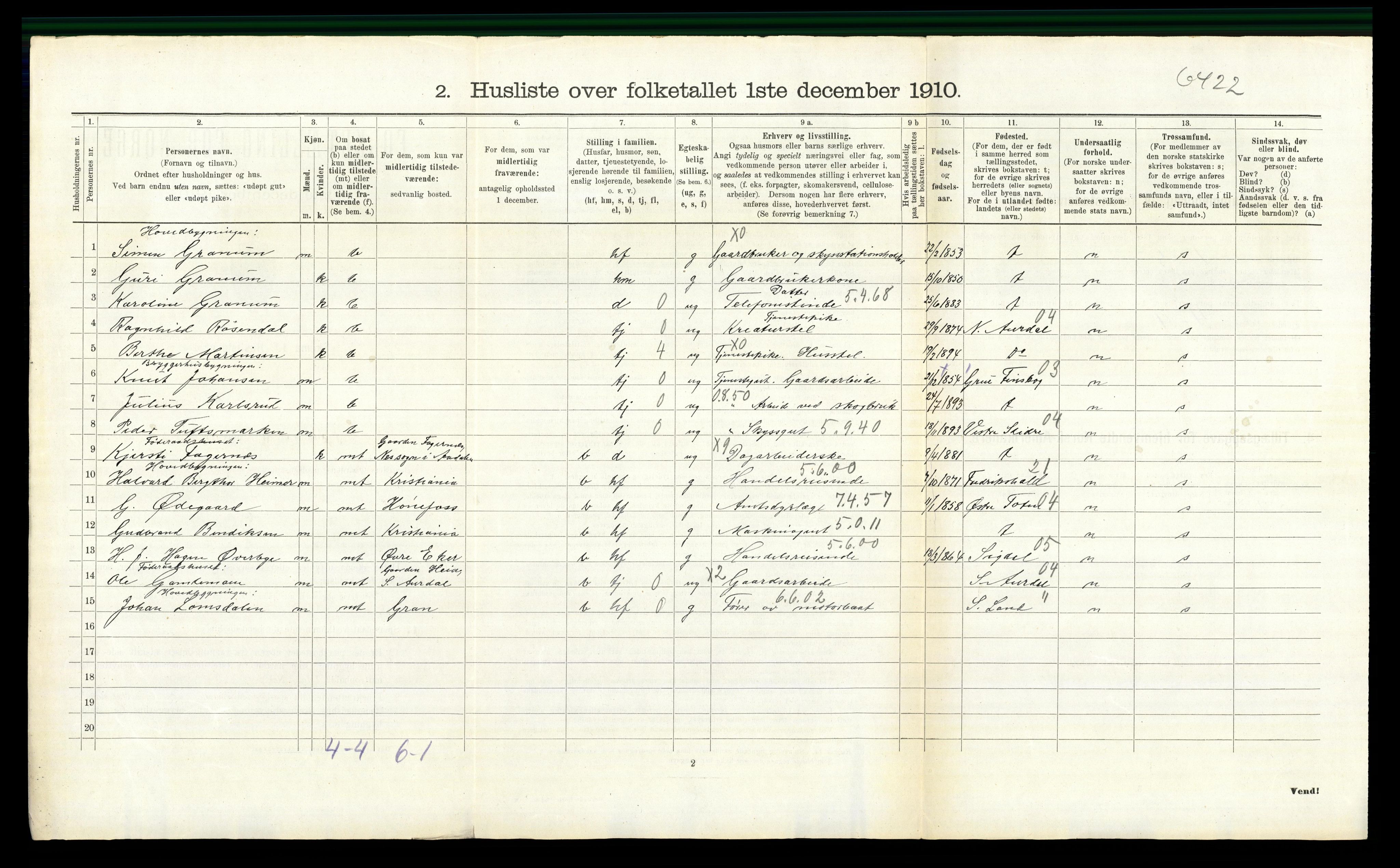 RA, 1910 census for Ådal, 1910, p. 884